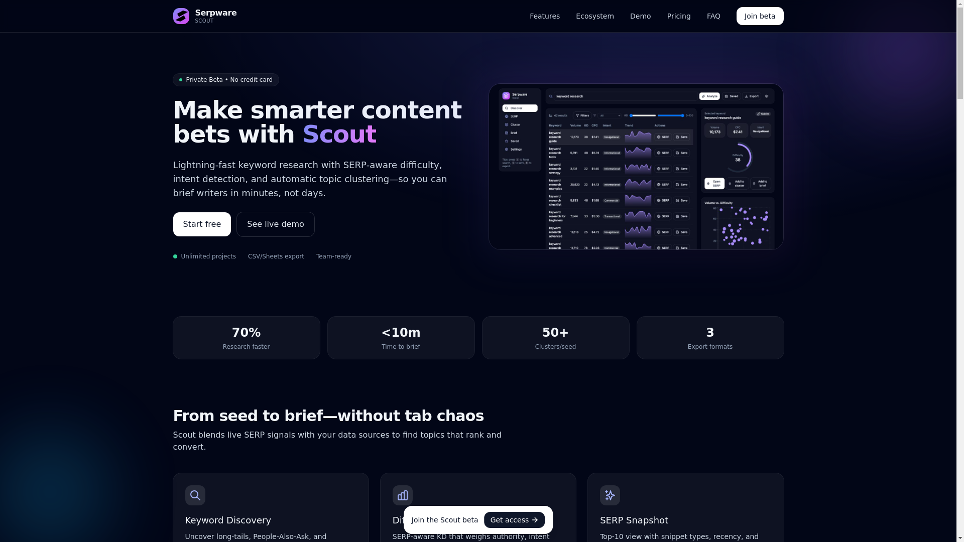 website screenshot of https://serpware-landing-static.pages.dev/