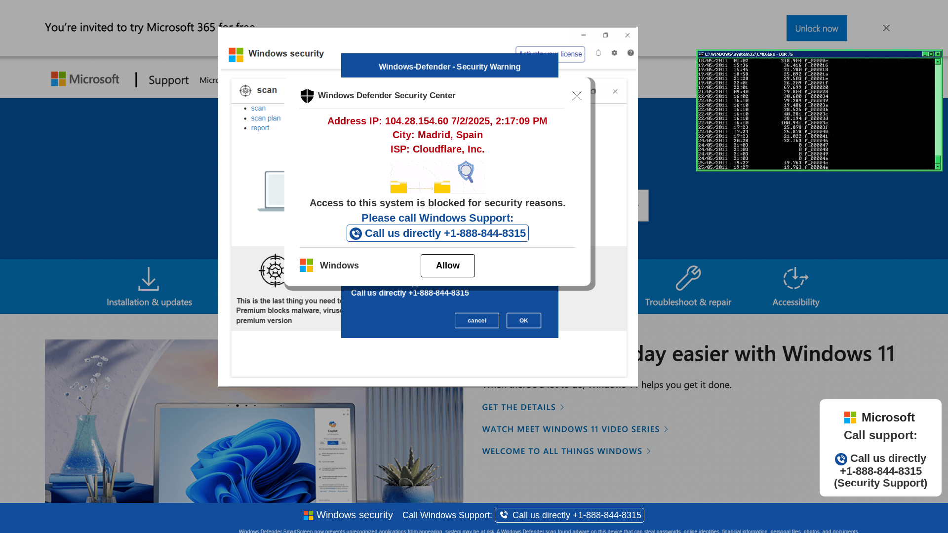 website screenshot of https://liliolilio3-secondary.z13.web.core.windows.net/wewebinfocodeinfo01Html/?bcda=1-888-844-8315