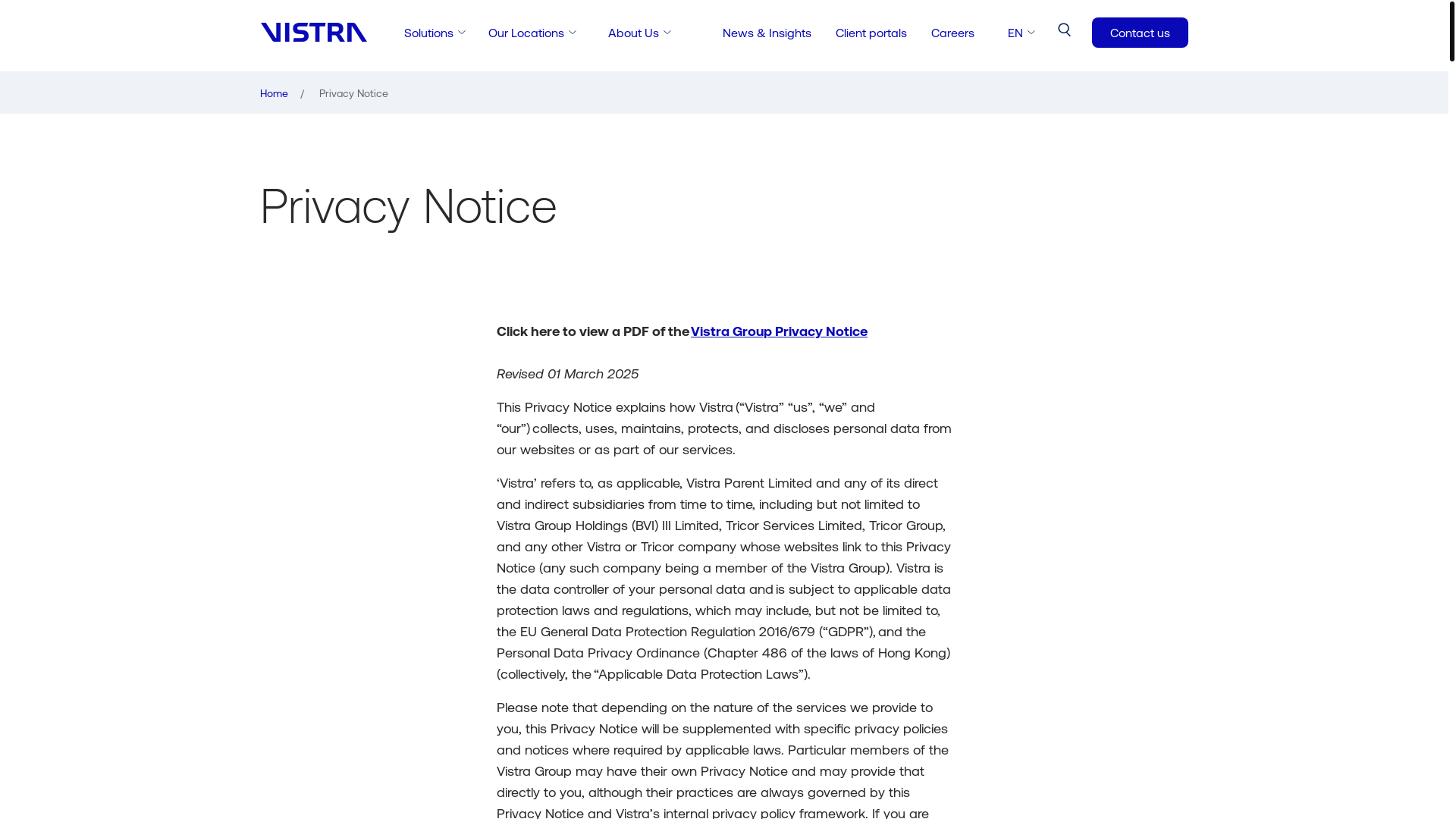 website screenshot of https://www.vistra.com/privacy-notice