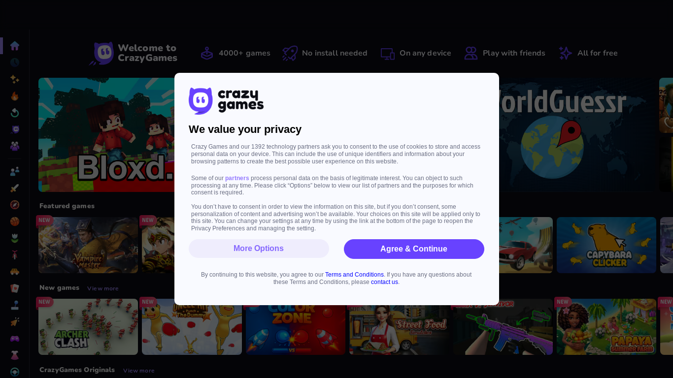 website screenshot of https://www.crazygames.com/