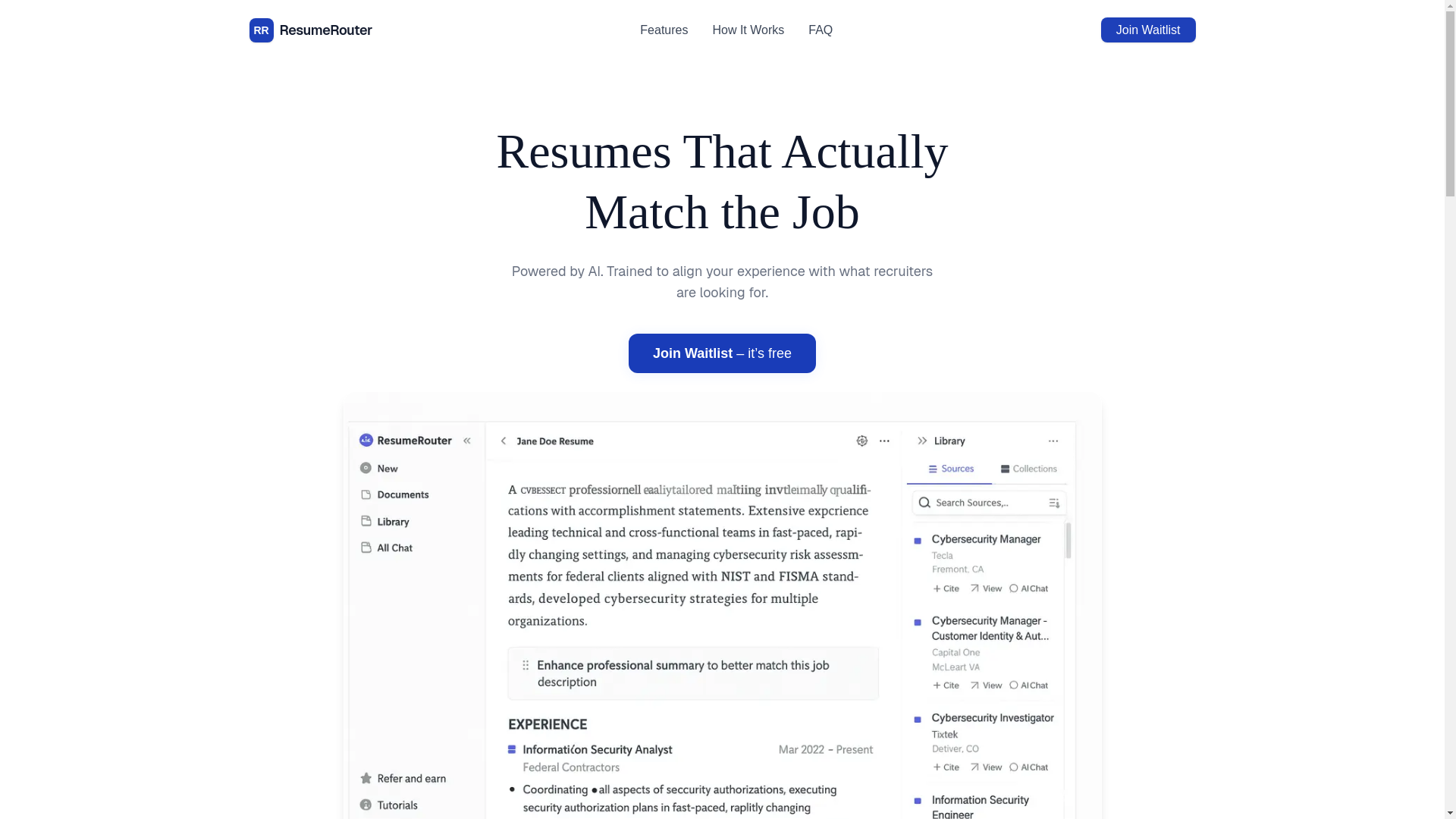 website screenshot of https://resumerouter.app/
