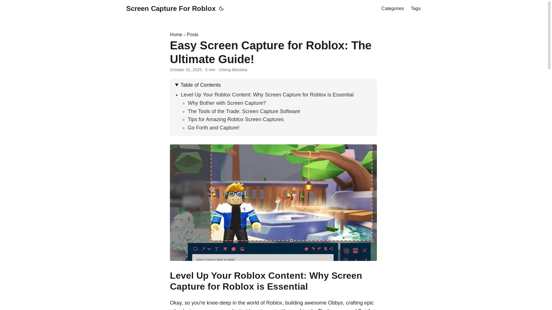 website screenshot of https://screen-capture-for-roblox.pages.dev/
