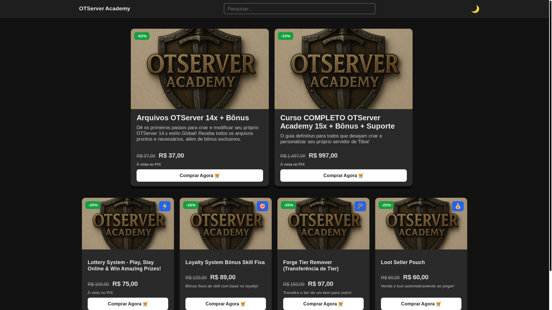 website screenshot of https://otserveracademy.com.br/