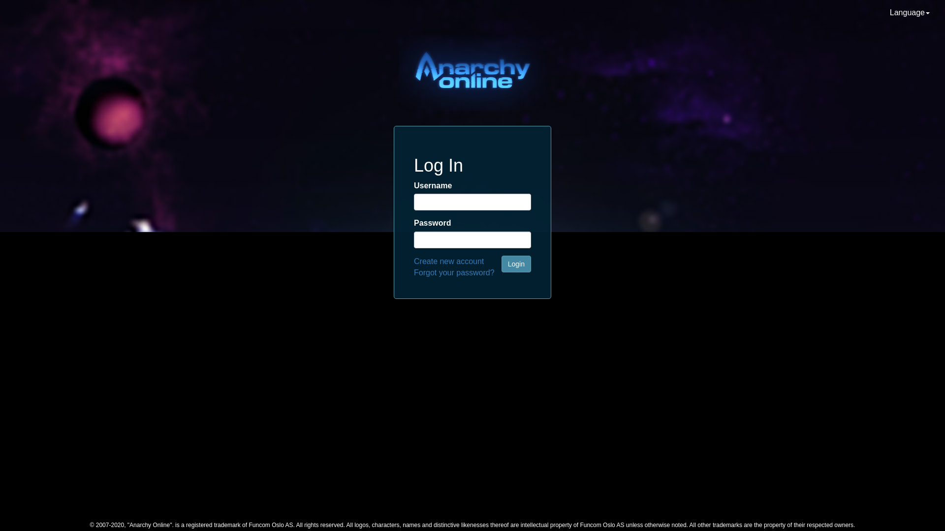 website screenshot of https://account.anarchy-online.com/account