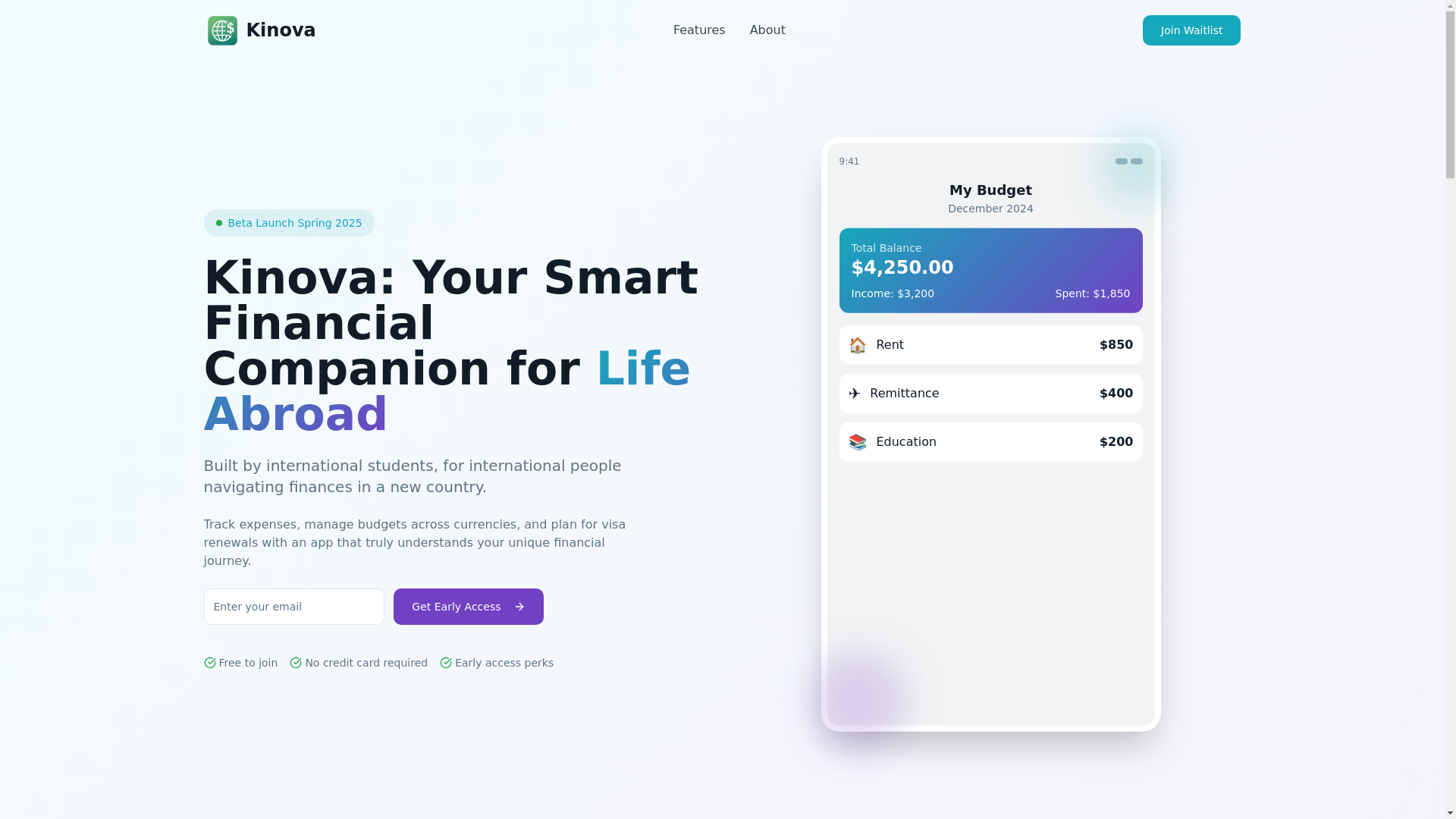 website screenshot of https://kinova.app/