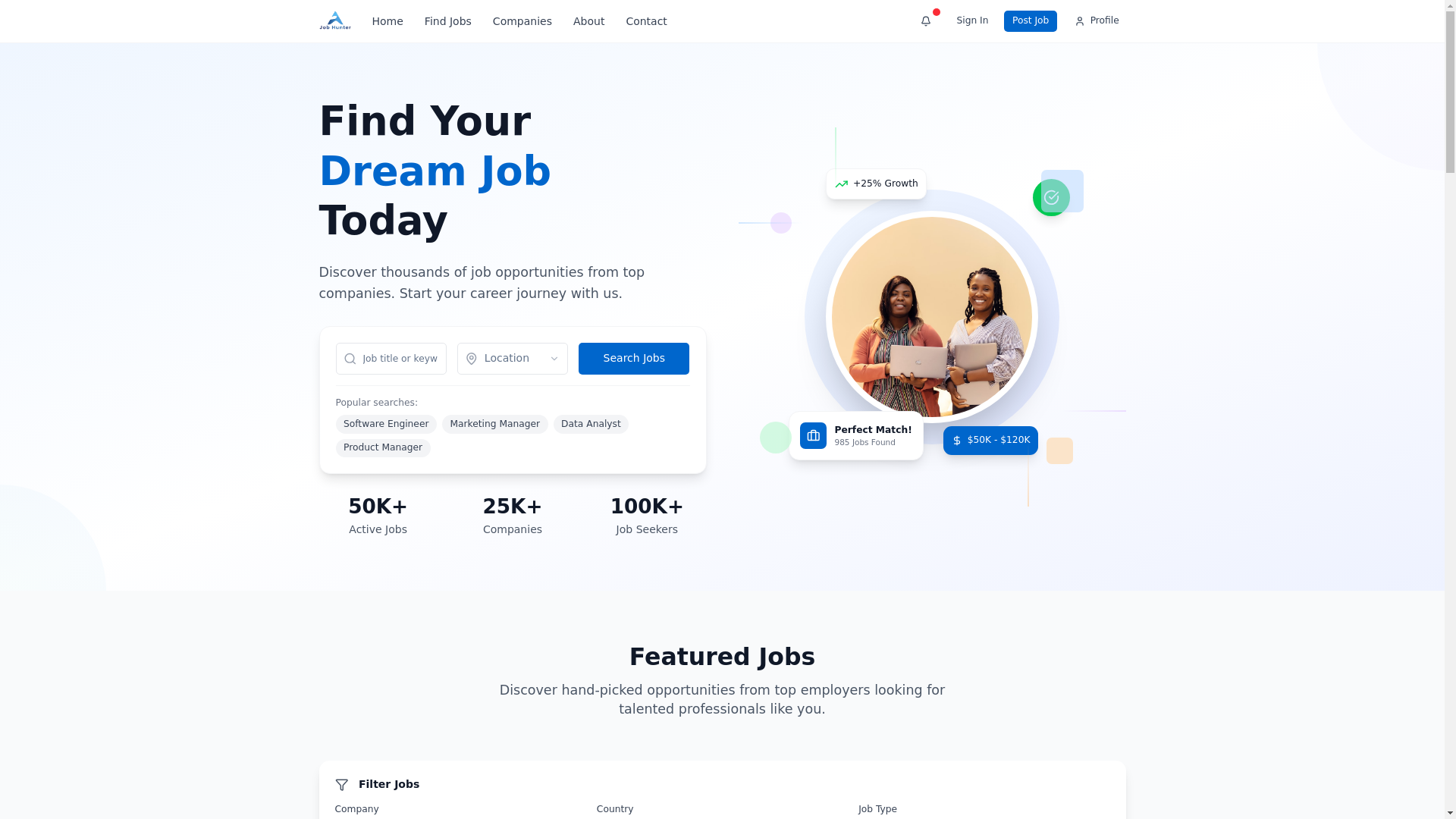 website screenshot of https://jobzhunters.com/