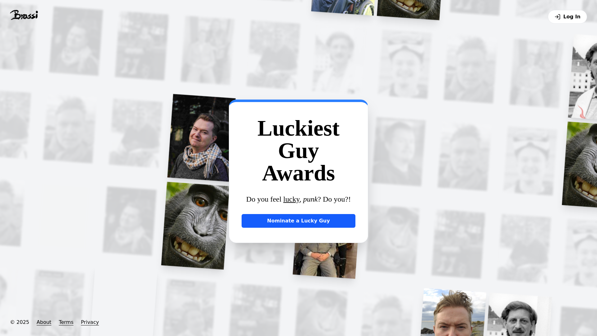website screenshot of https://luckiestguyaward.com/