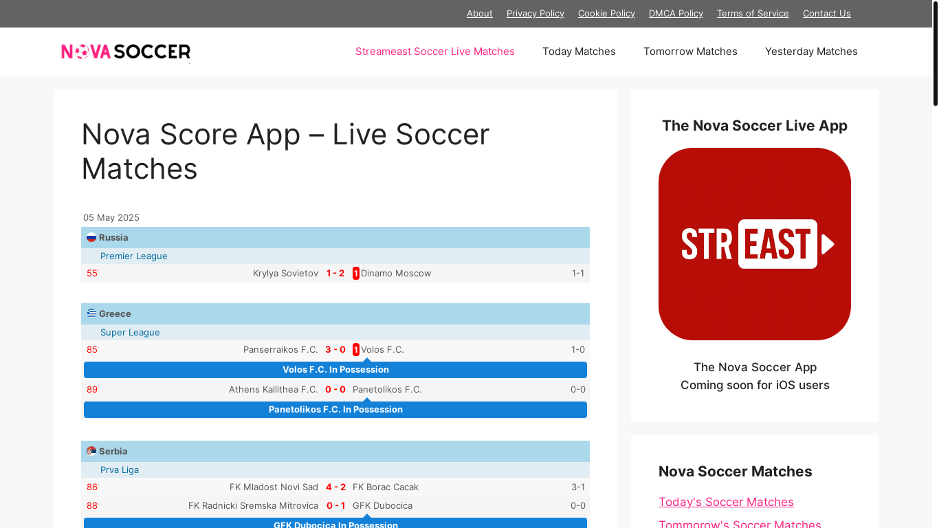 website screenshot of https://novascore.app/