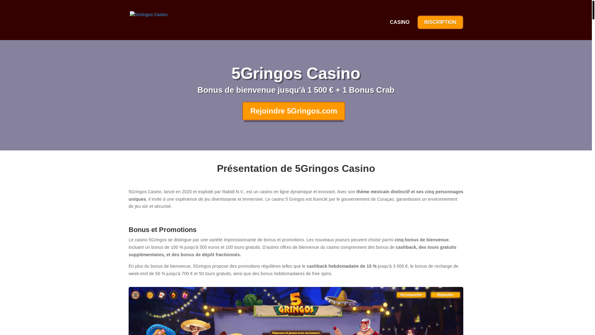 website screenshot of https://5gringoscasino1.fr/