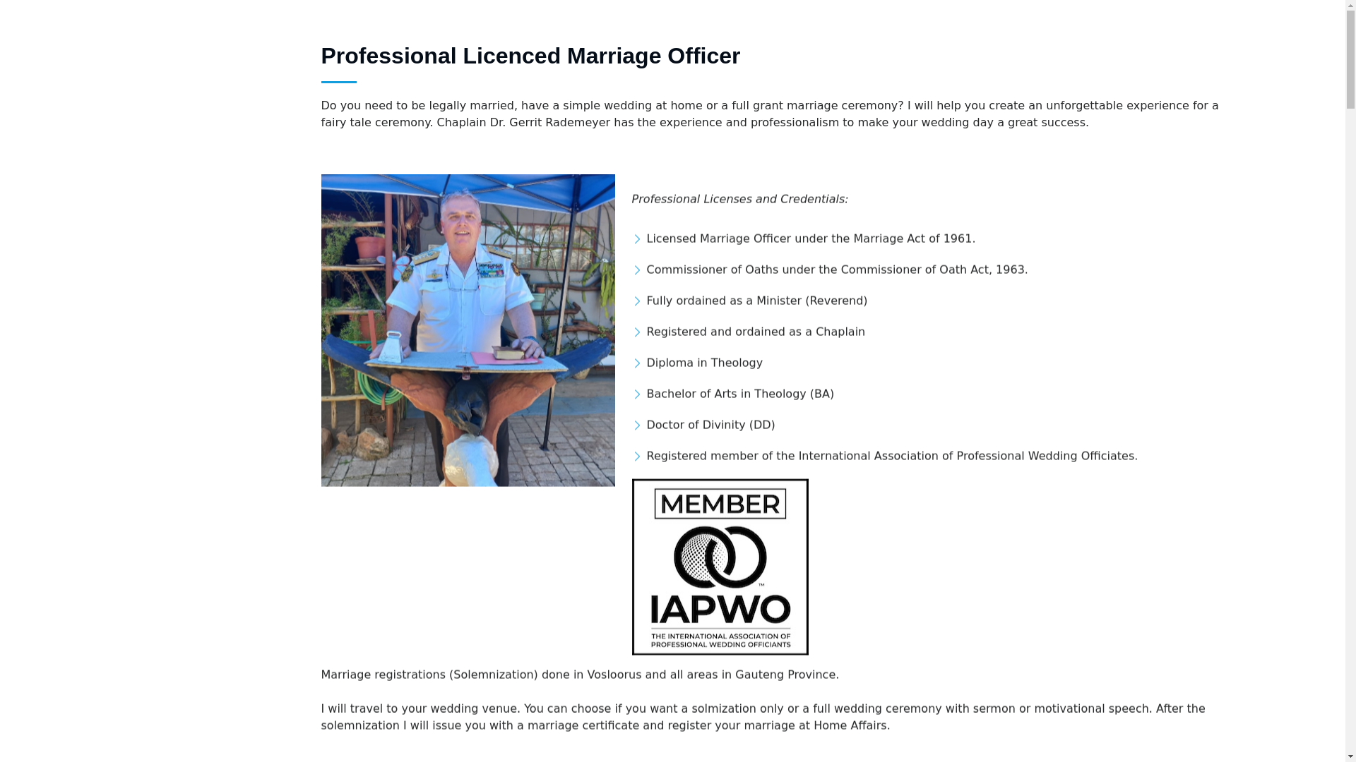 website screenshot of https://marriageofficerinvosloorus.co.za/