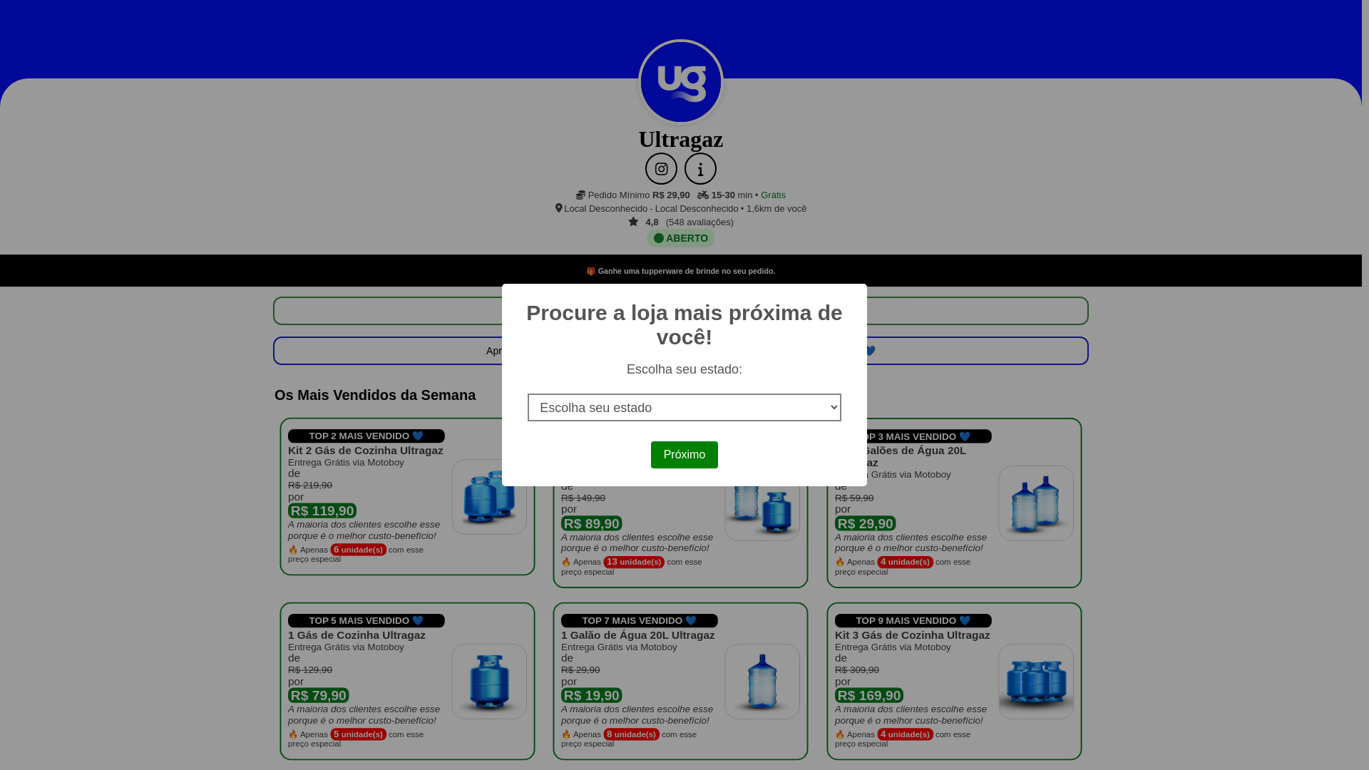 website screenshot of https://delivery-ultragaz.com/