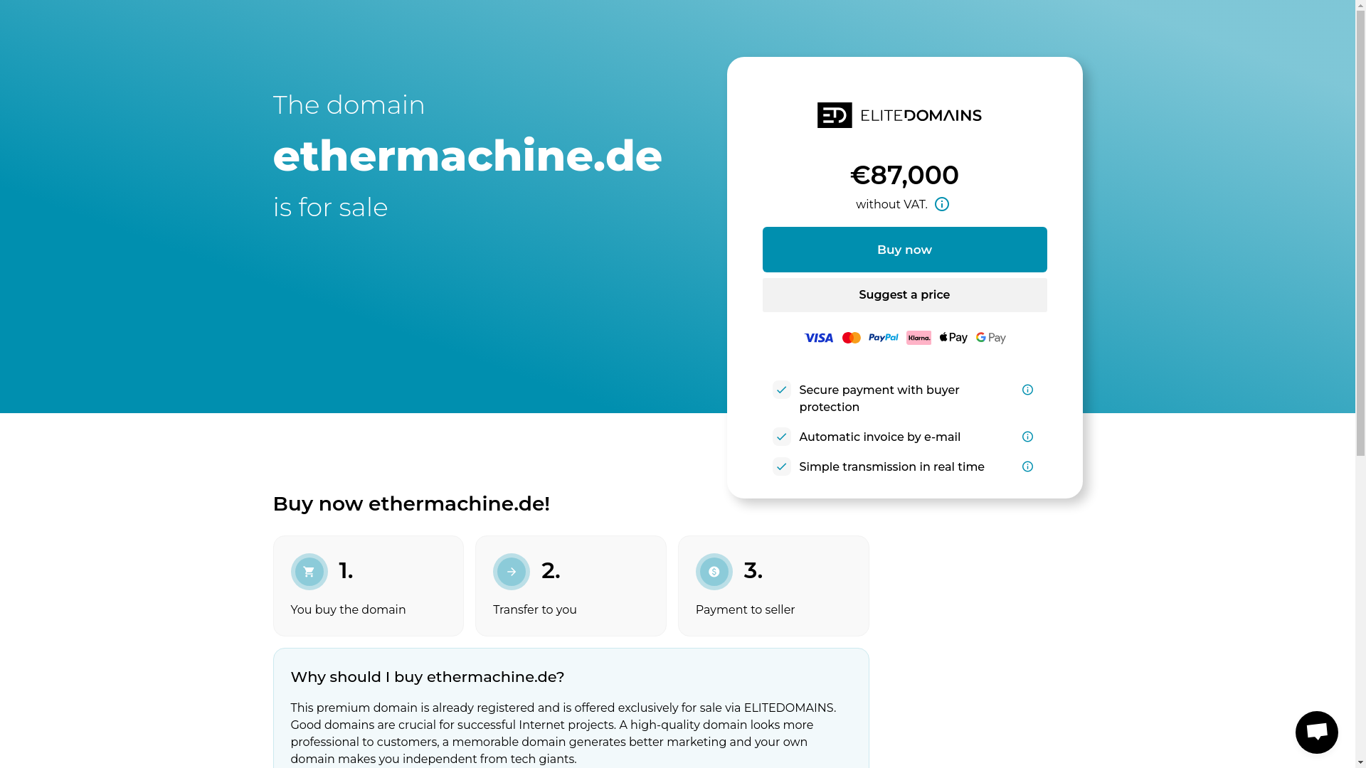website screenshot of https://ethermachine.de/