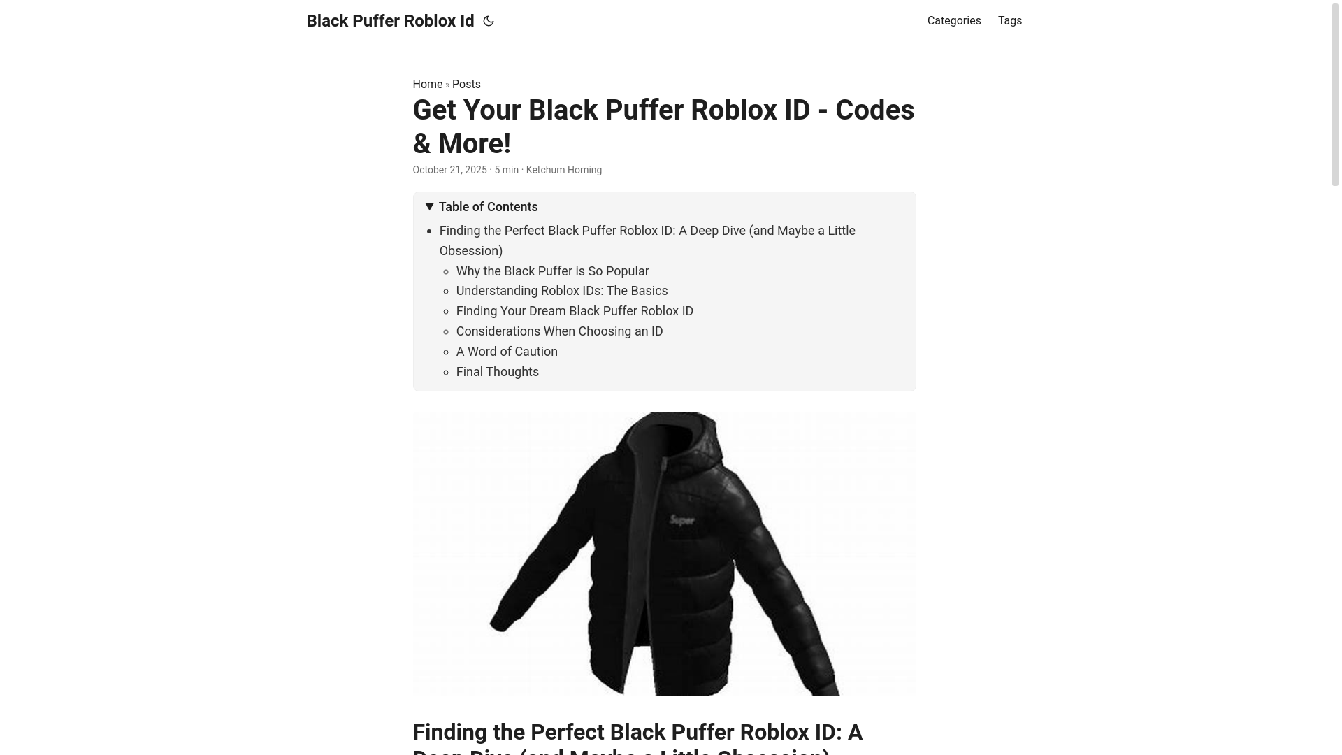 website screenshot of https://black-puffer-roblox-id.pages.dev/