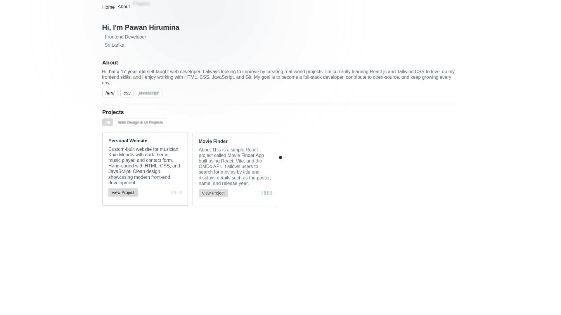 website screenshot of https://pawan-hirumina.pages.dev/