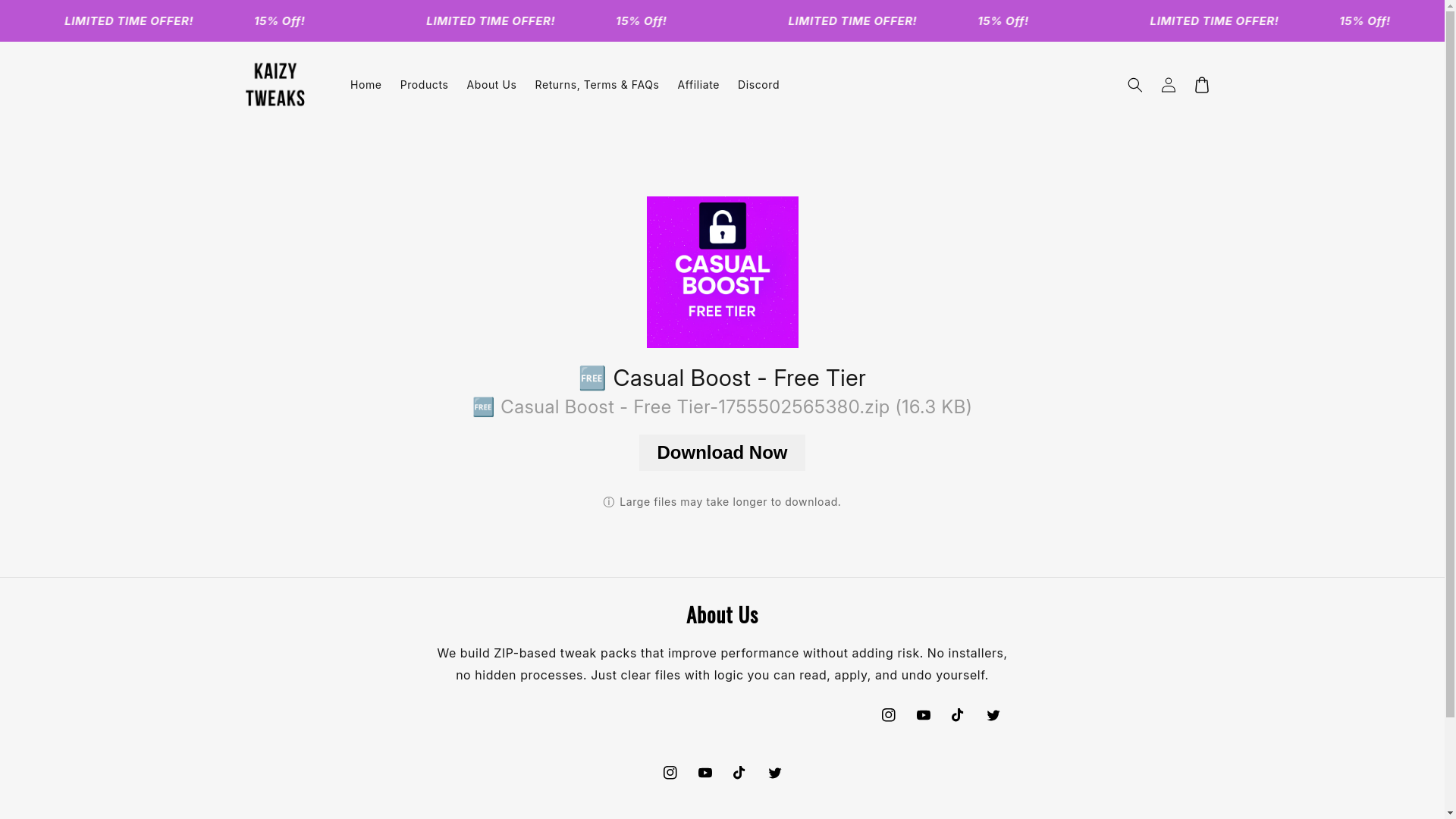 website screenshot of https://kaizytweaks.com/a/downloads/-/f0e63402eb0a80f0/5354864e02067880