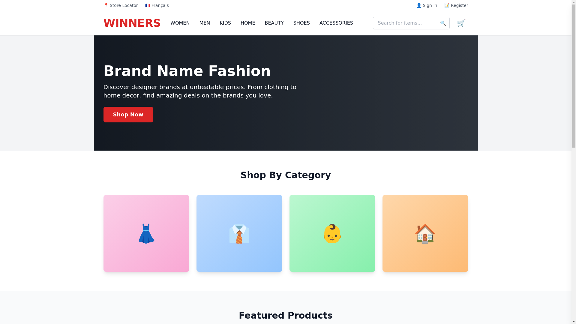 website screenshot of https://winnersfashions.com/