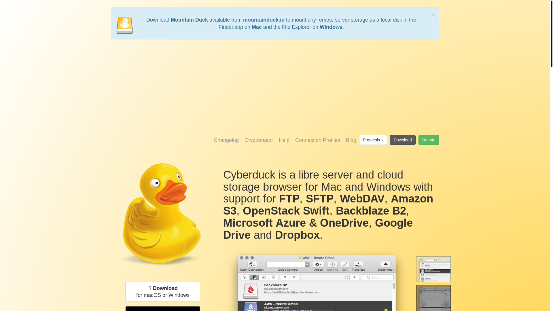 website screenshot of https://cyberduck.io/
