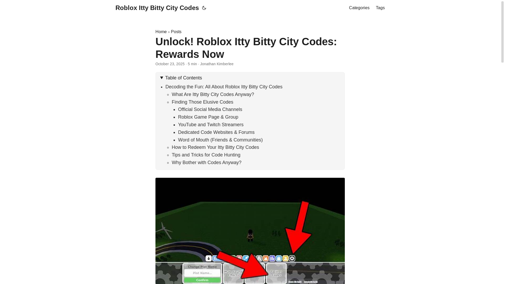 website screenshot of https://roblox-itty-bitty-city-codes.pages.dev/