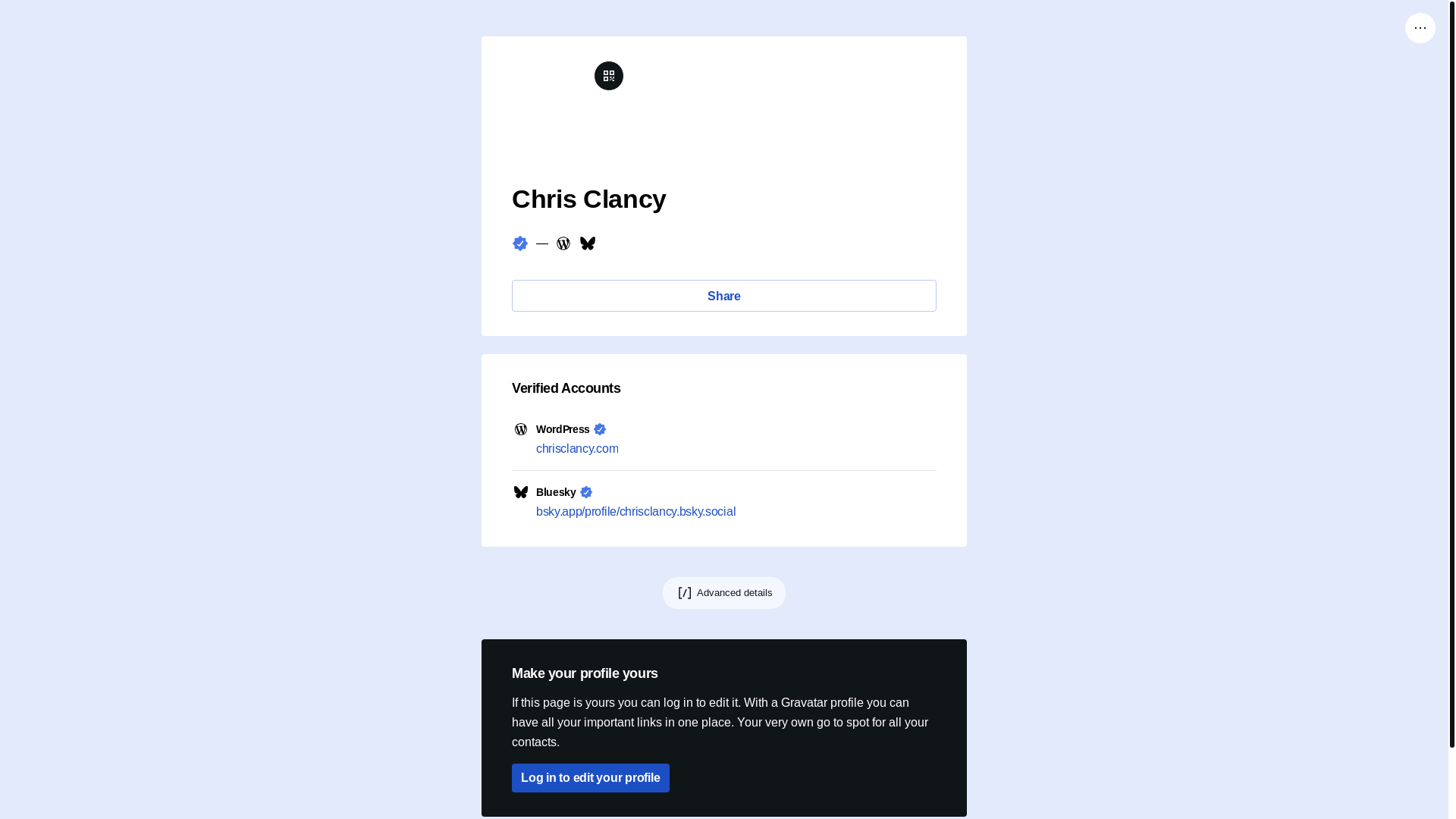website screenshot of https://chrisclancy.link/