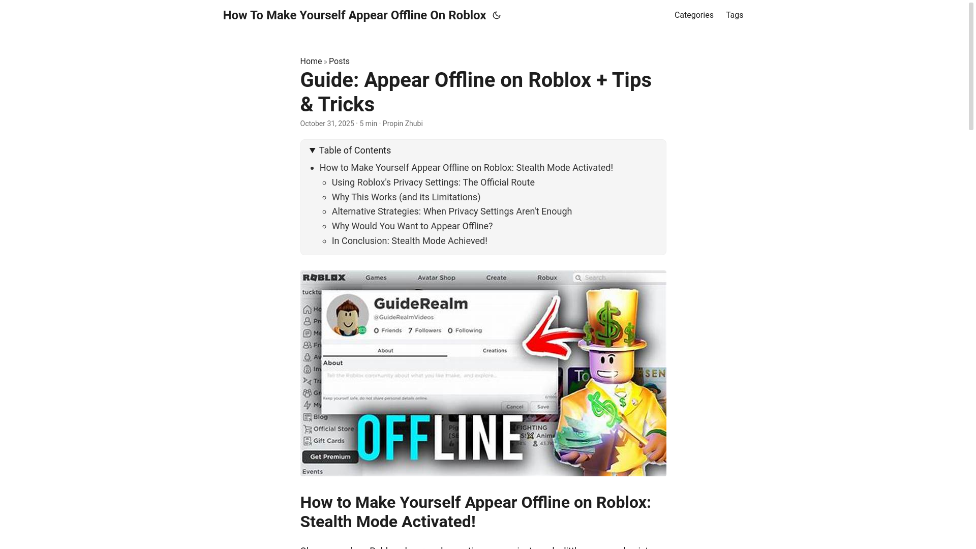 website screenshot of https://how-to-make-yourself-appear-offline-on-roblox.pages.dev/
