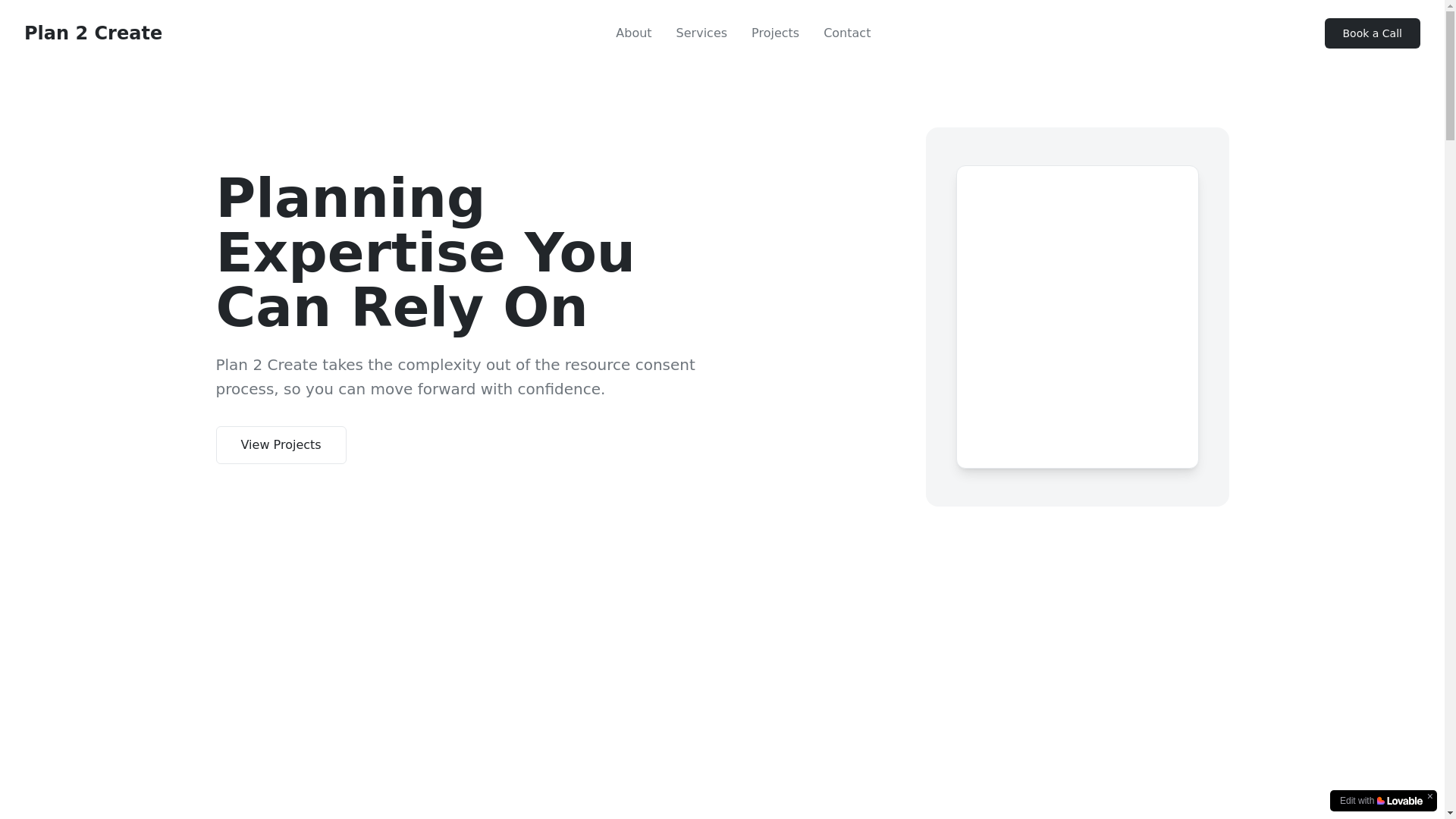 website screenshot of https://plan2create.co.nz/