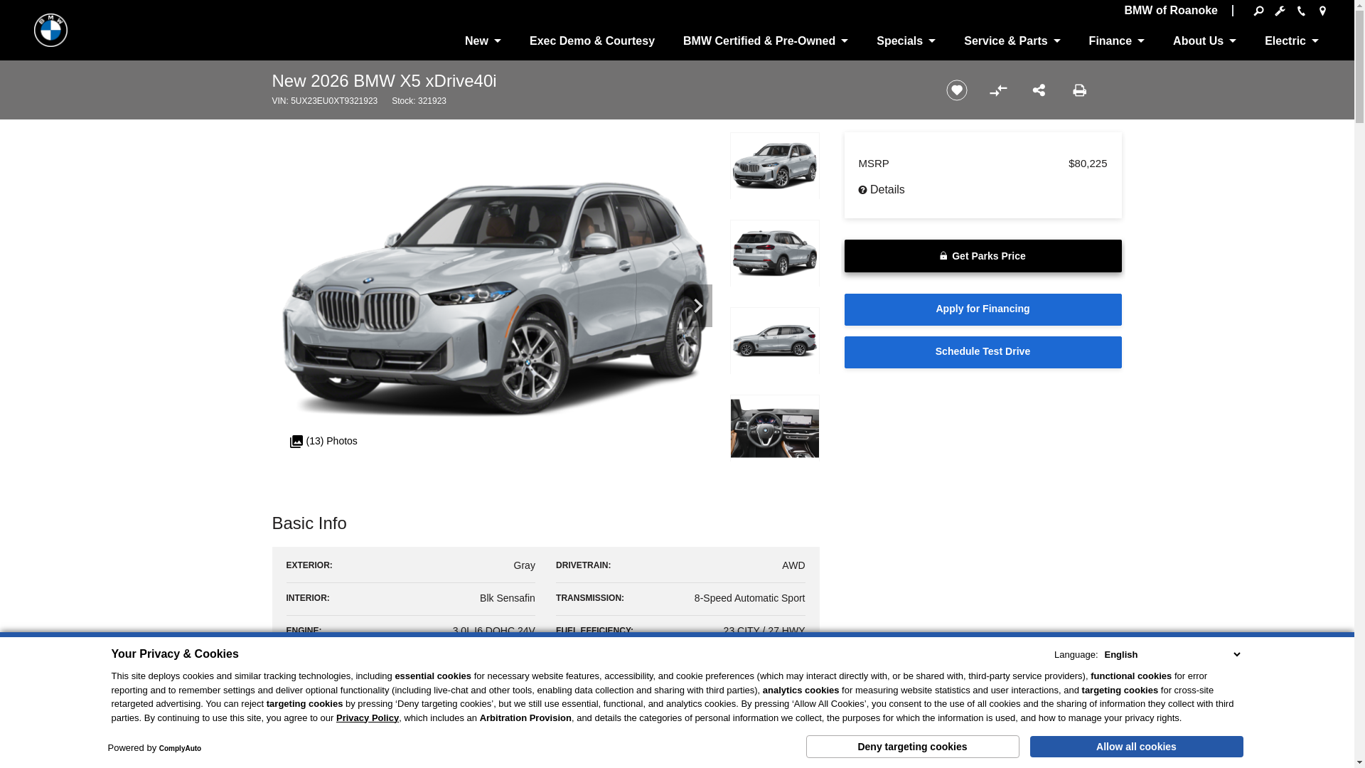 website screenshot of https://www.bmwroanoke.com/inventory/5UX23EU0XT9321923/