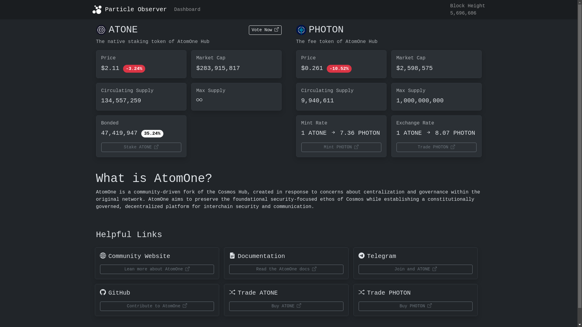website screenshot of https://atomone.zone/