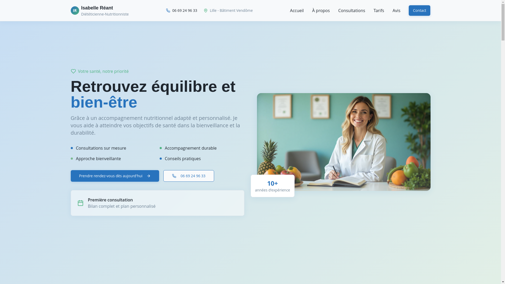website screenshot of https://isabelle-reant-dieteticienne.pro/