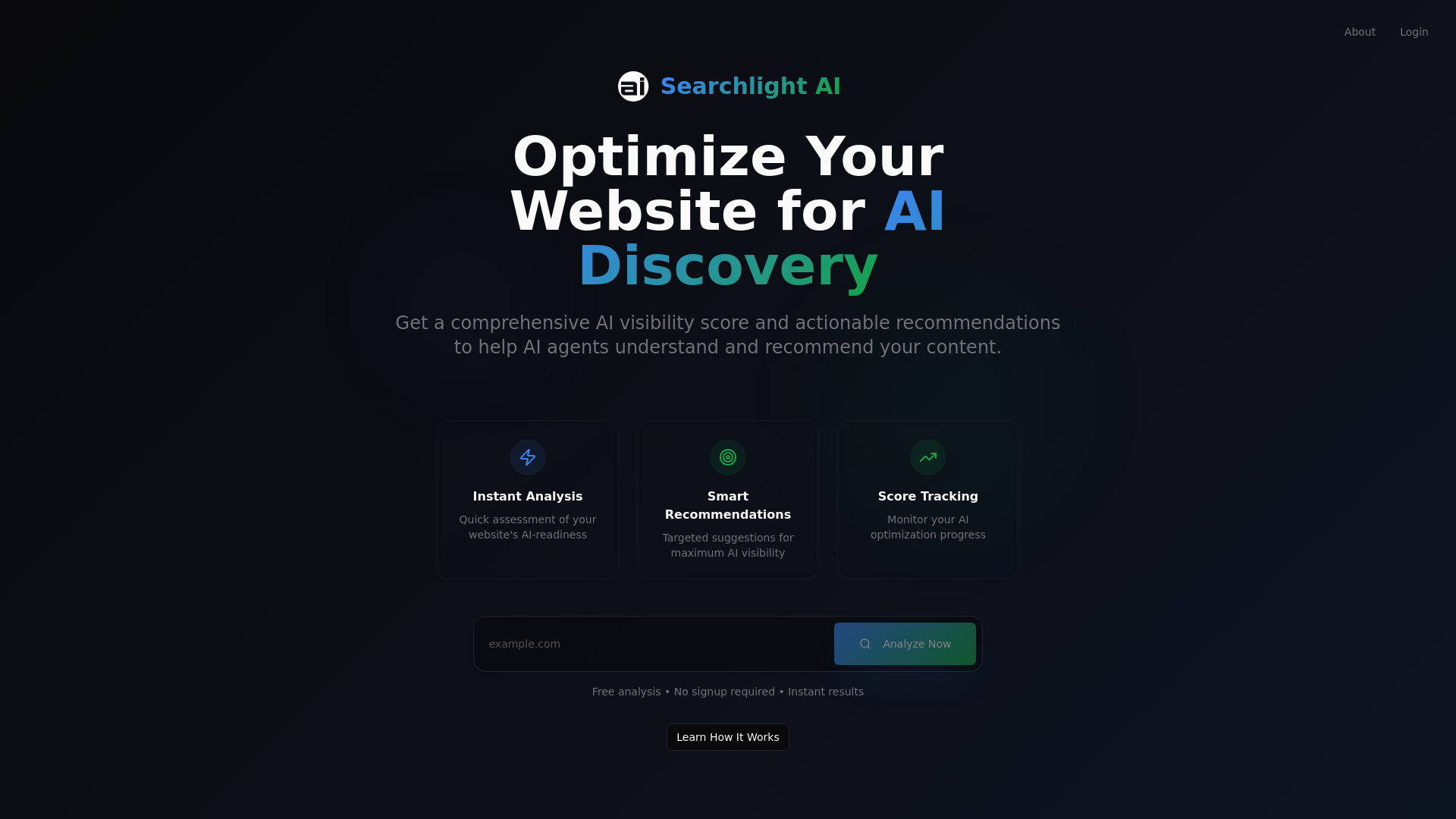 website screenshot of https://searchlight-ai.com/