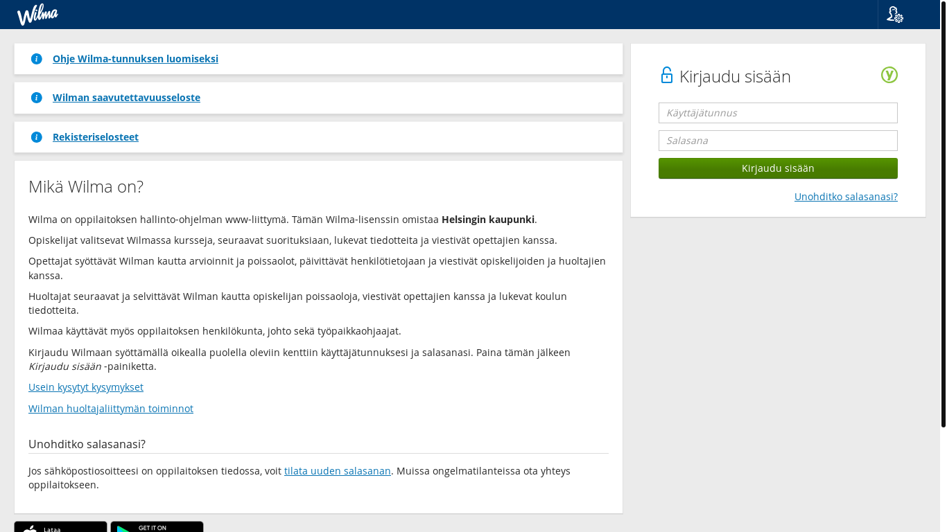 website screenshot of https://helsinki.inschool.fi/