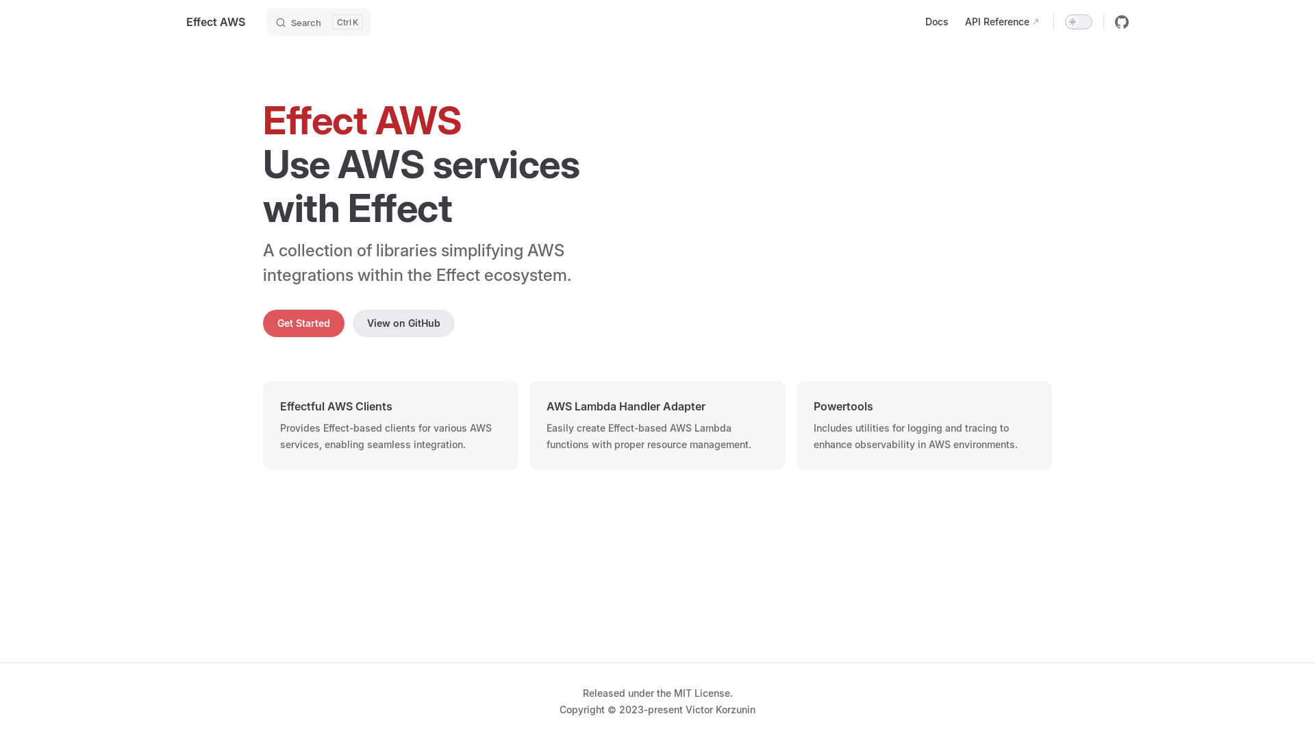 website screenshot of https://effect-aws.website/