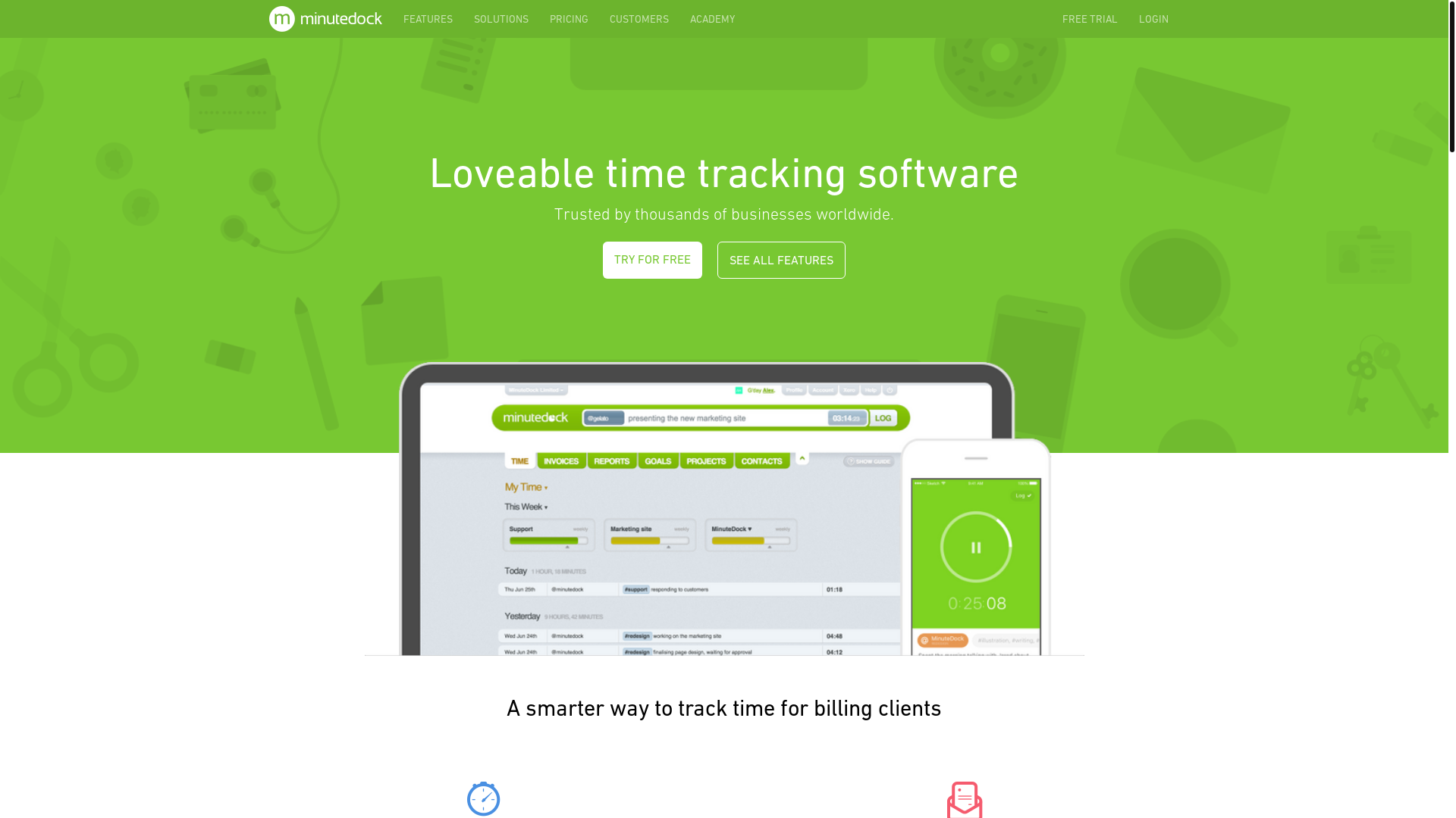 website screenshot of https://minutedock.co/