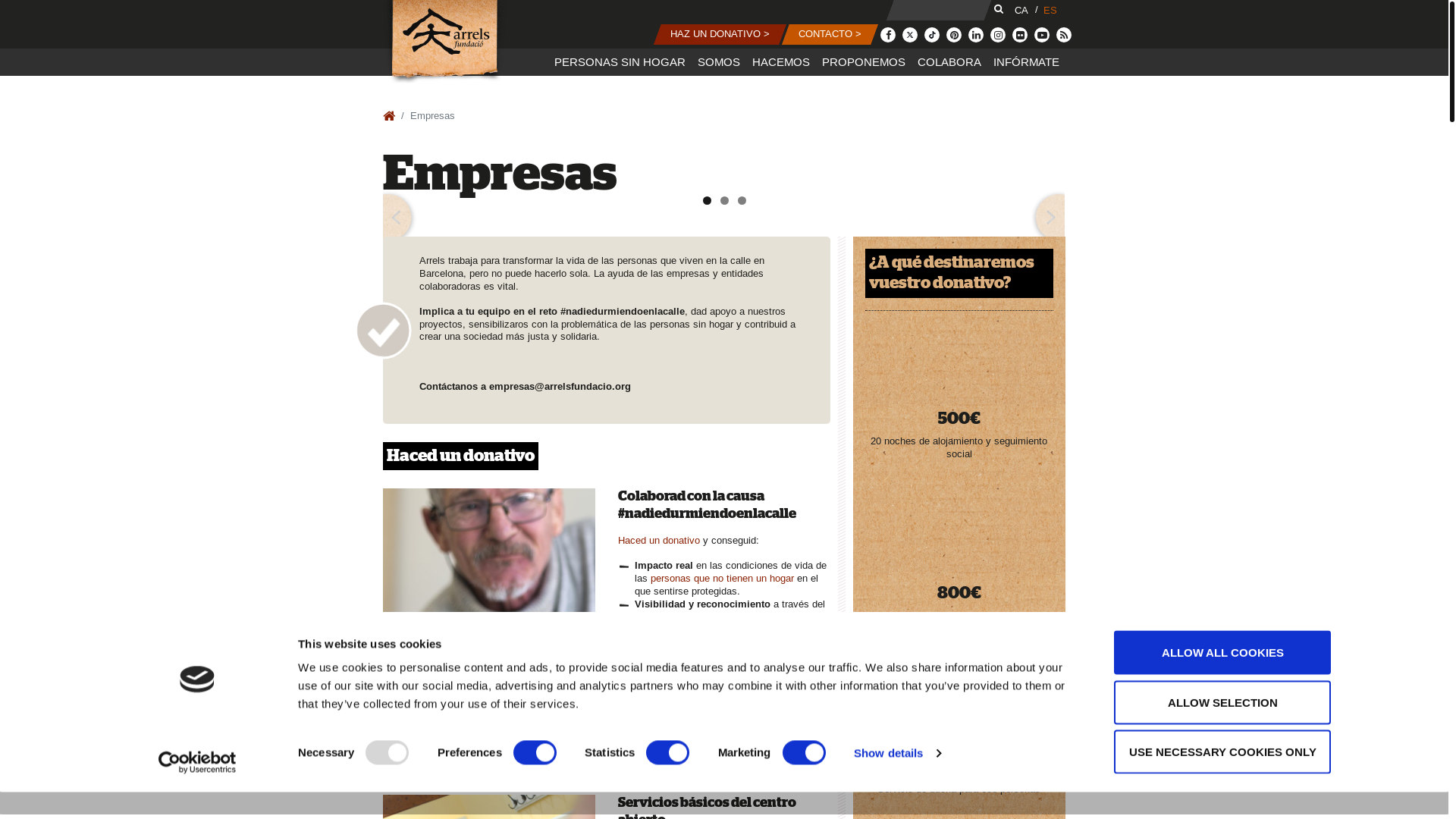 website screenshot of https://www.arrelsfundacio.org/es/empresas/