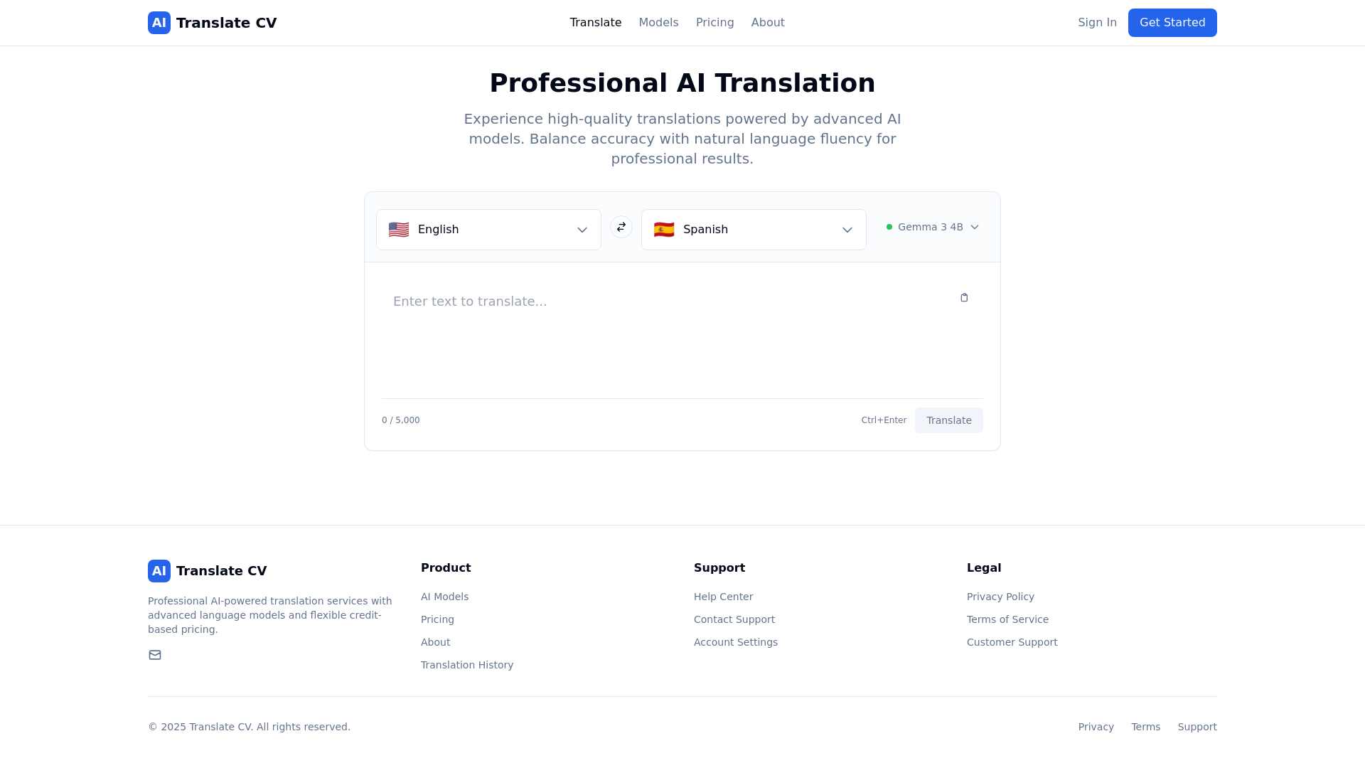 website screenshot of https://aitranslate.cv/