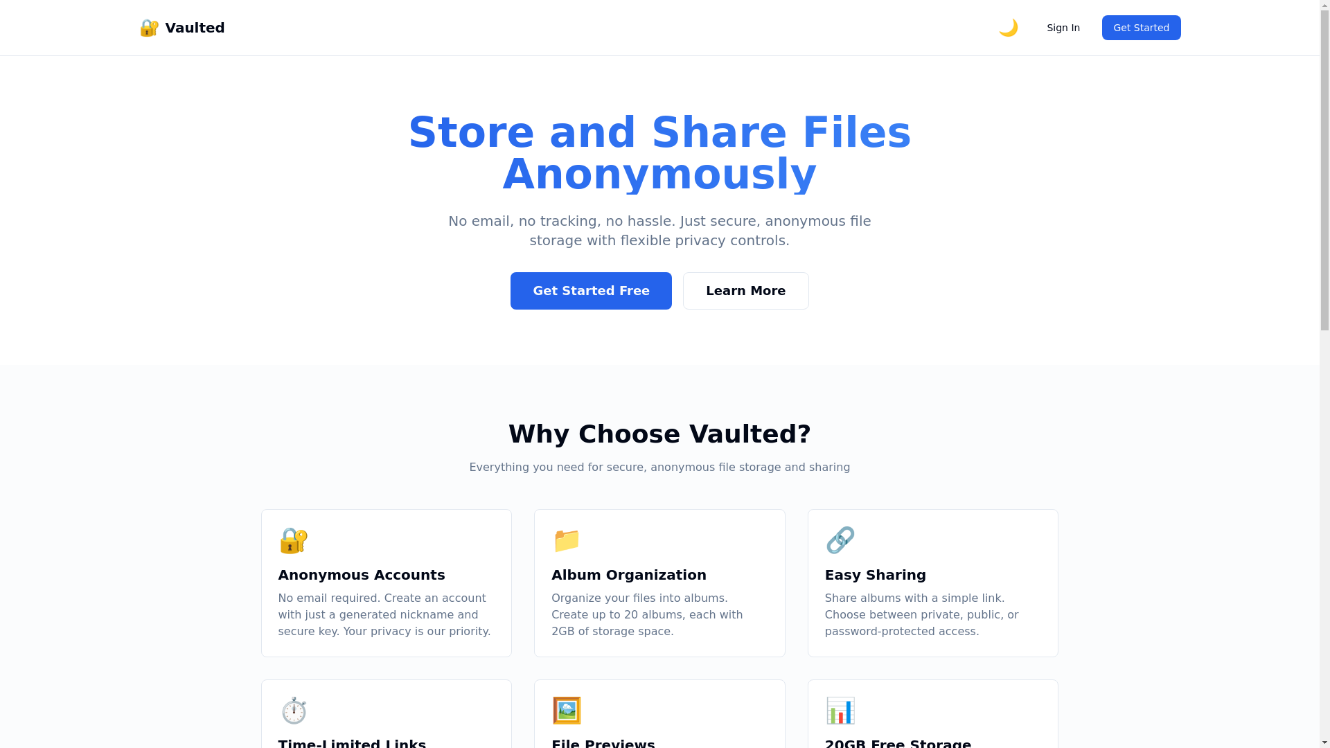 website screenshot of https://vaulted.pages.dev/