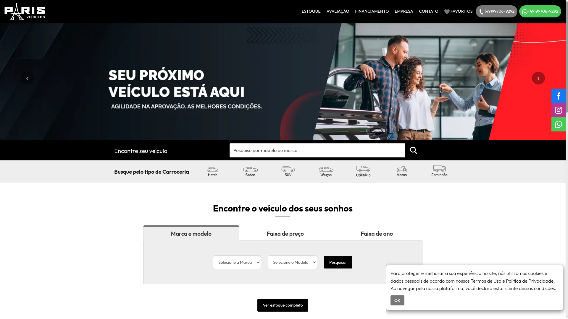 website screenshot of https://parisveiculosmaringa.com.br/