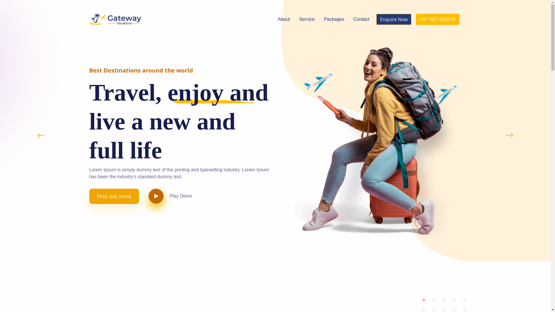 website screenshot of https://gatewayvacations.in/