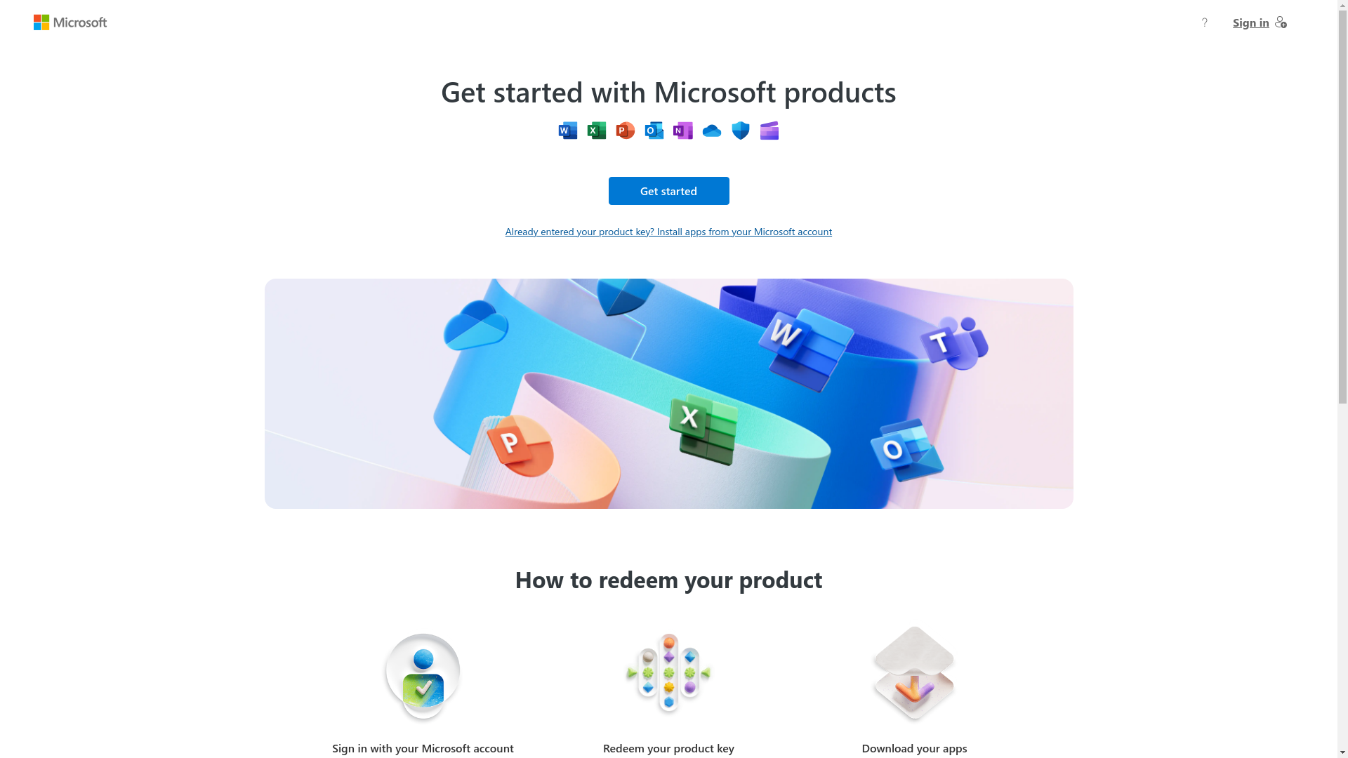 website screenshot of https://setup.office.com/
