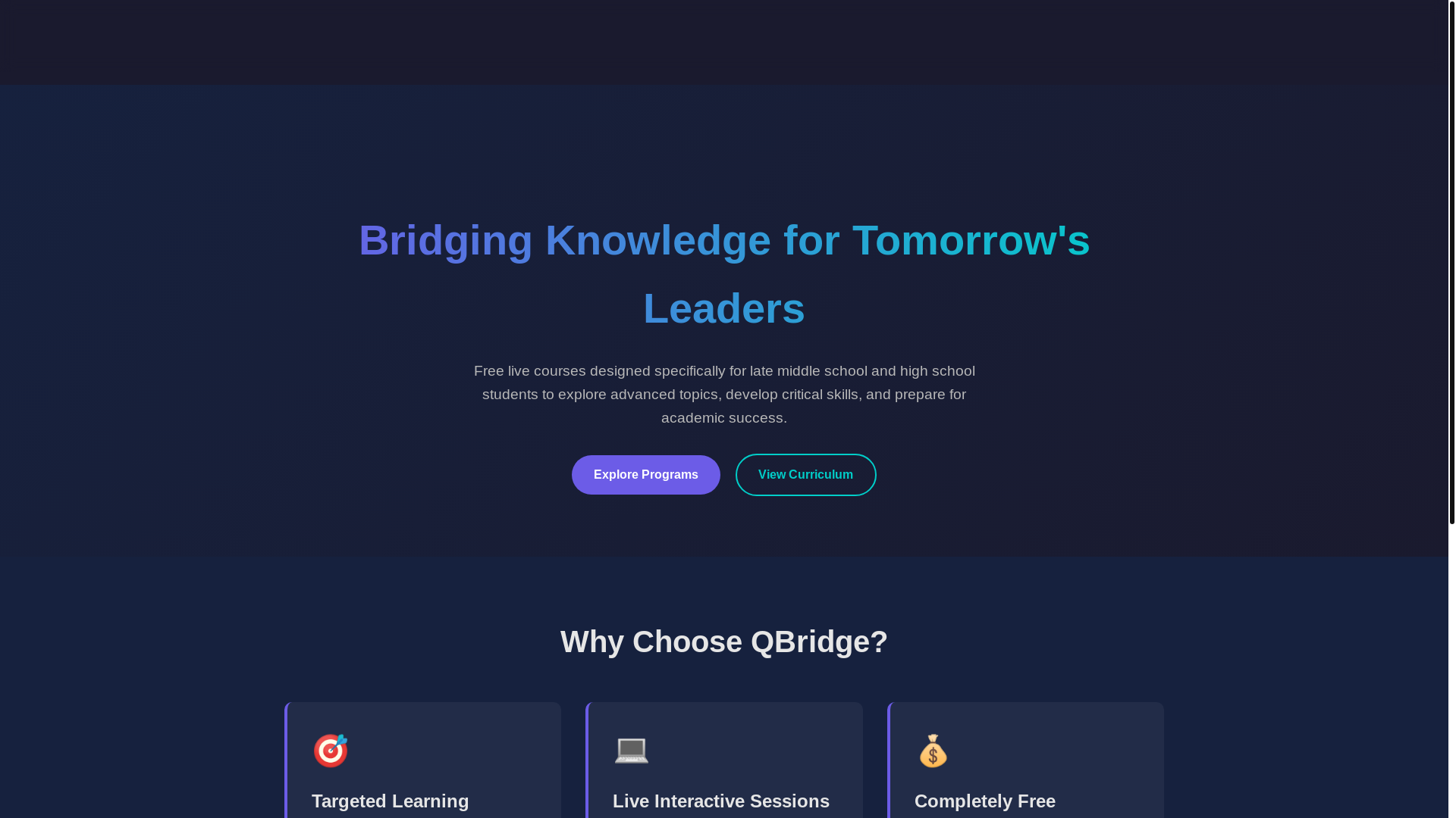 website screenshot of https://qbridgelearn.com/