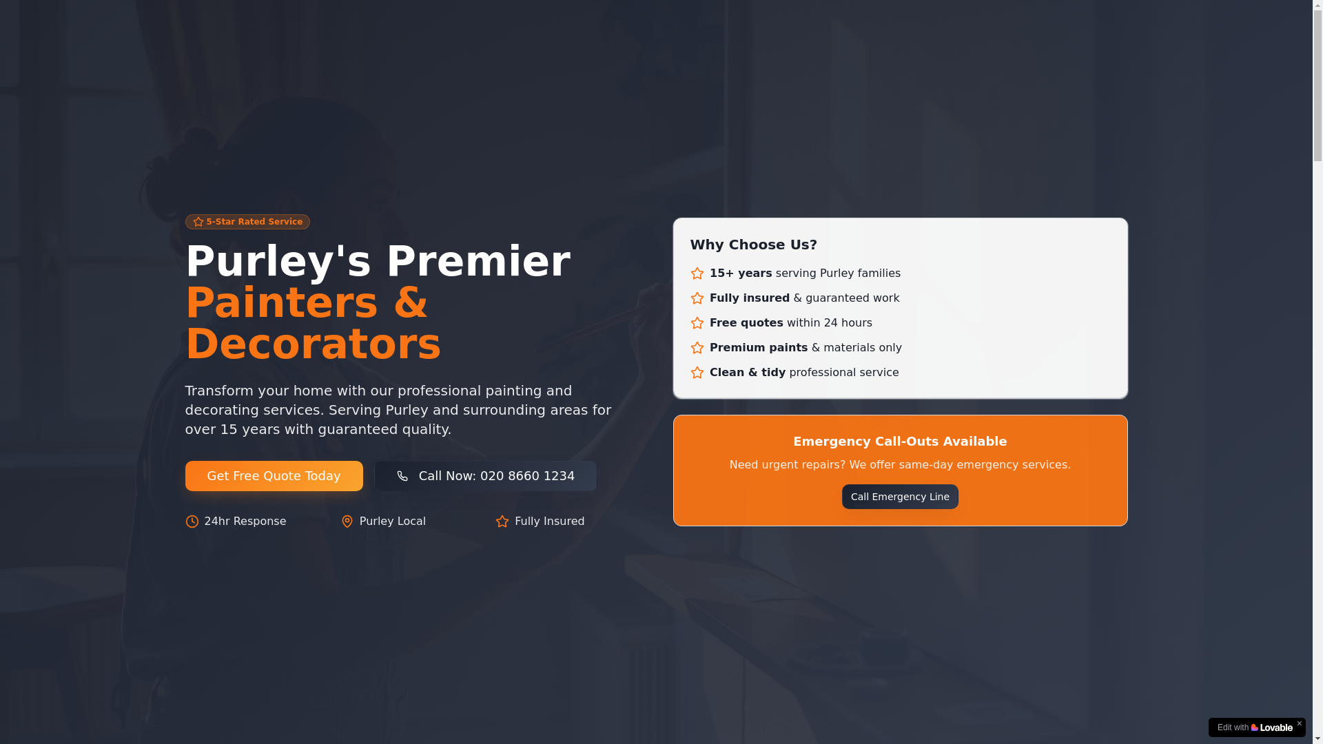 website screenshot of https://purleypaintersanddecorators.co.uk/