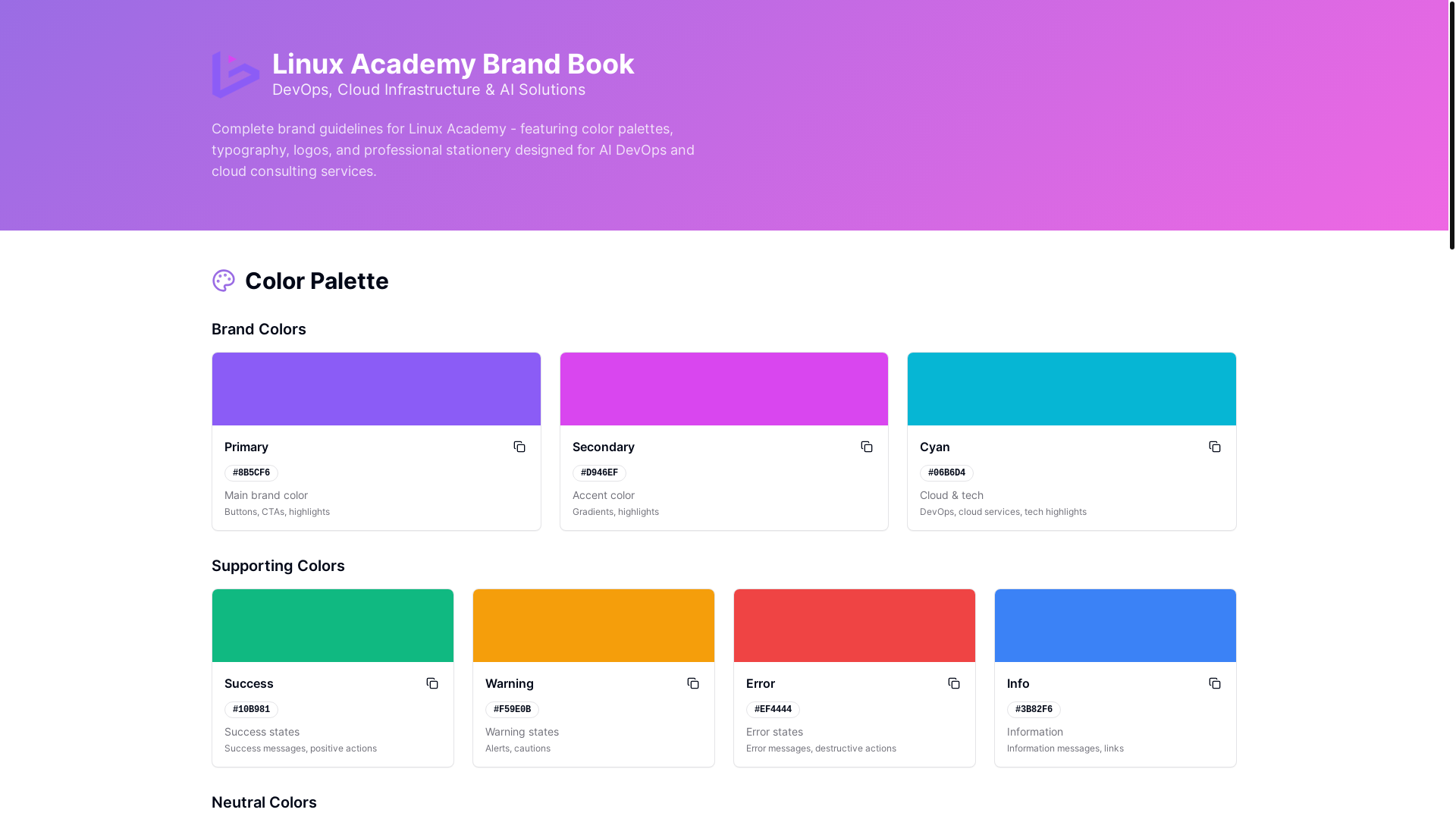 website screenshot of https://linux-academy-brandbook.pages.dev/