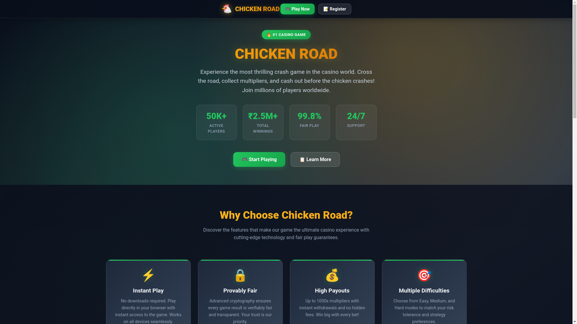 website screenshot of https://thechickengame.in/