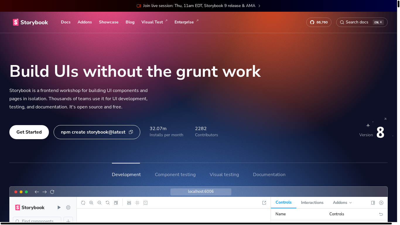 website screenshot of https://storybook.js.org