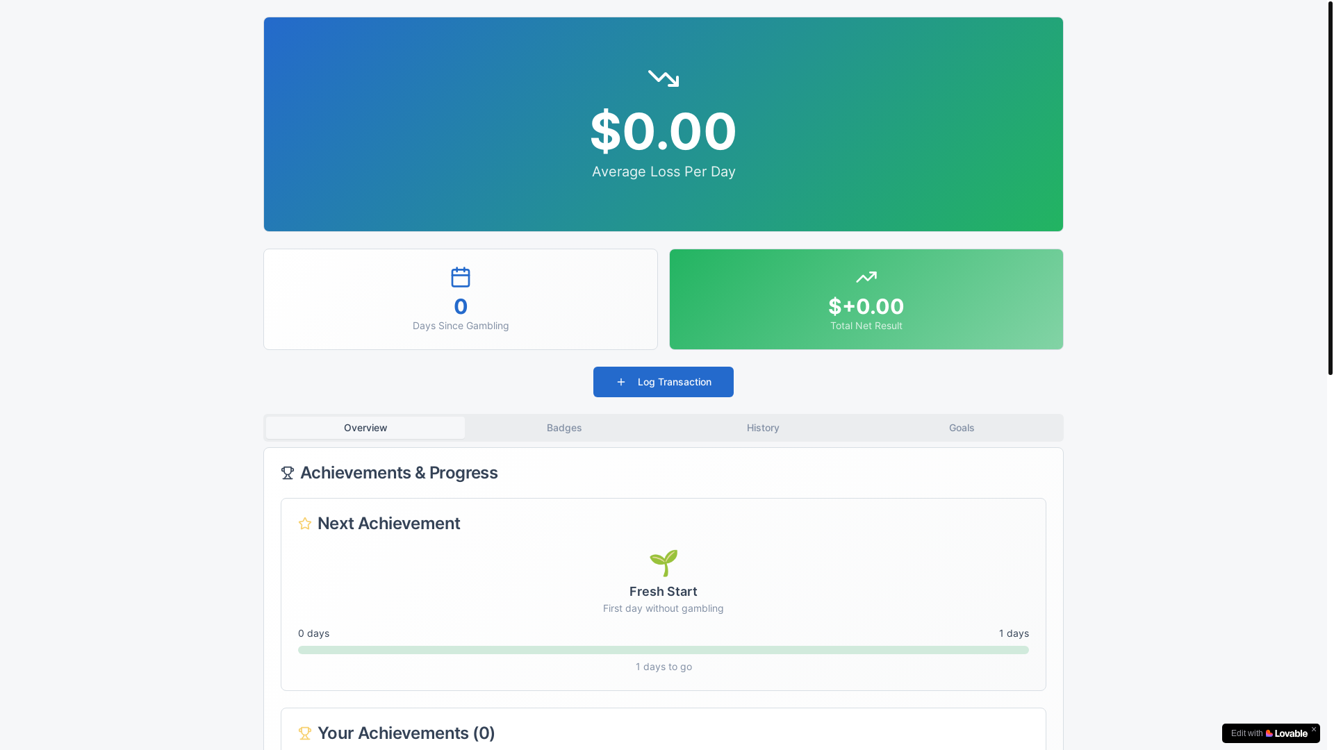 website screenshot of https://quitgamblingtracker.com/