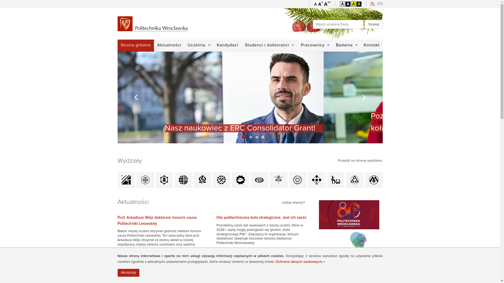 website screenshot of https://www.pwr.edu.pl/