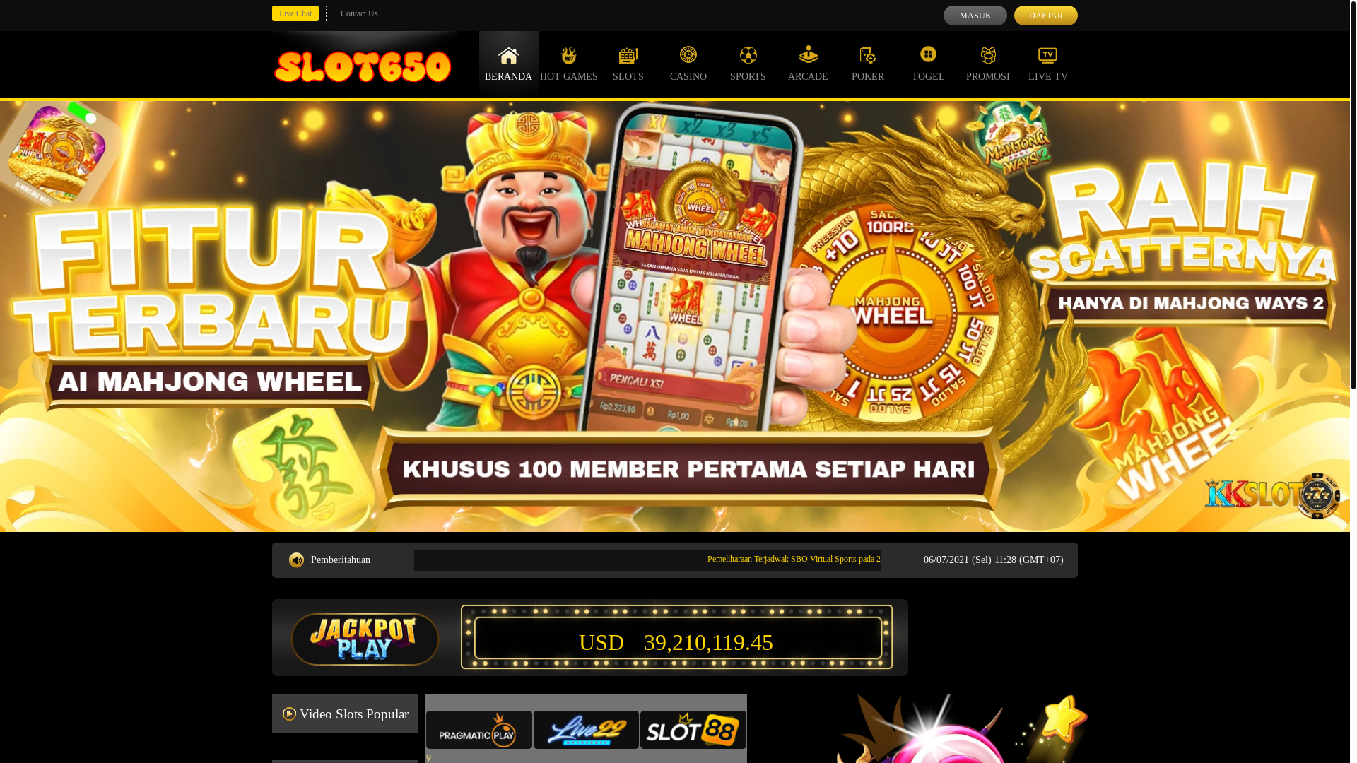 website screenshot of https://slot650.com/