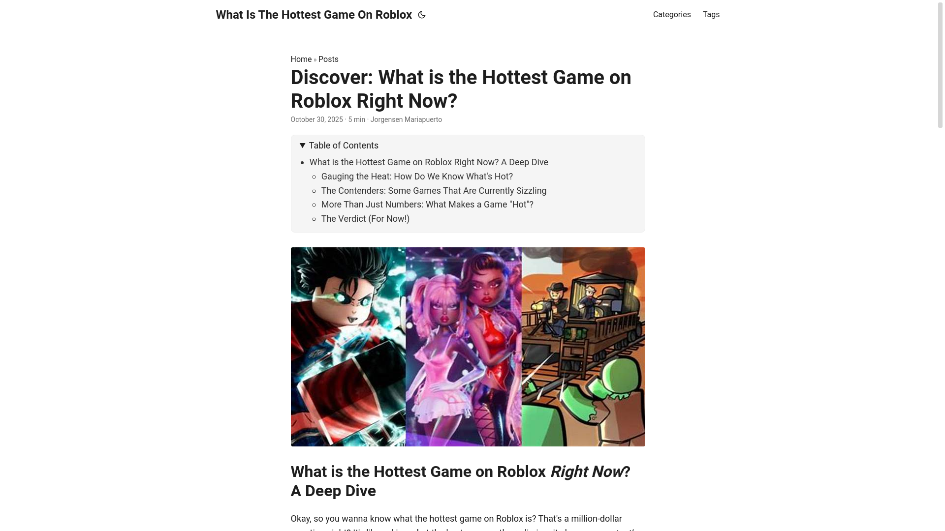 website screenshot of https://what-is-the-hottest-game-on-roblox.pages.dev/