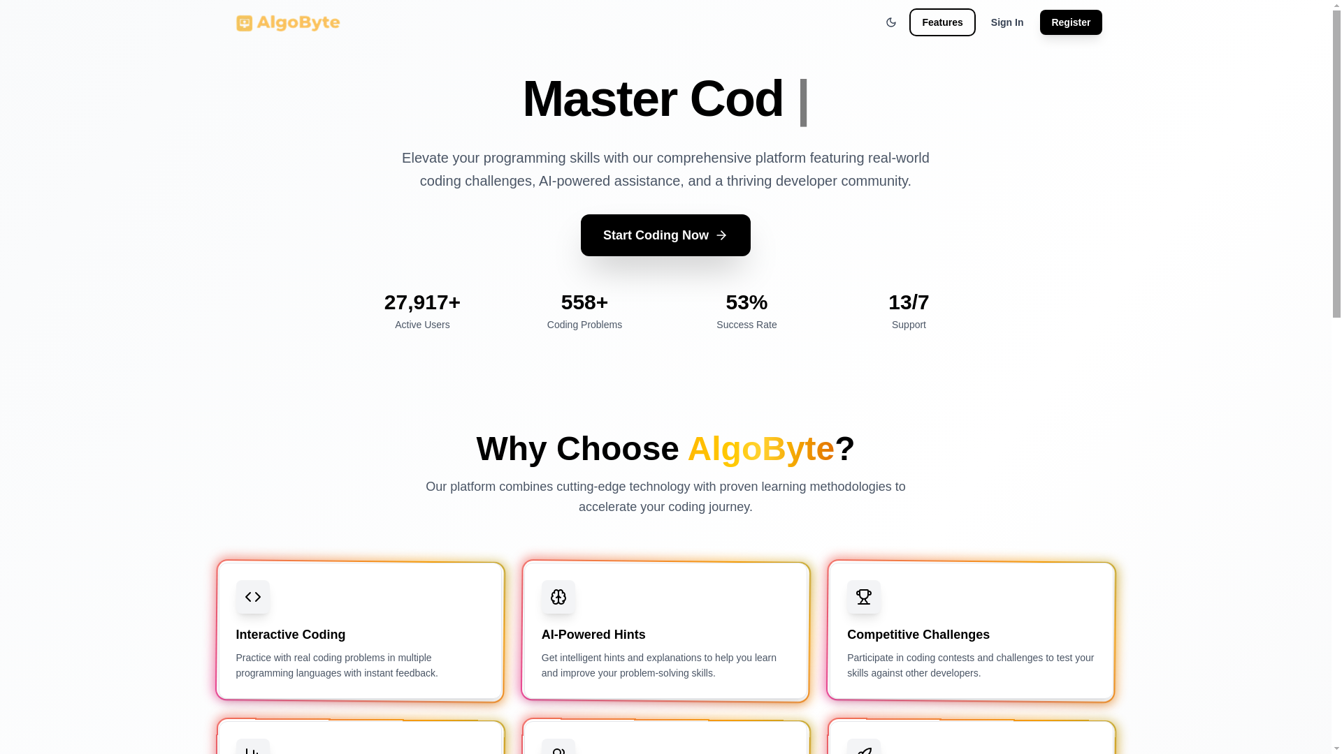 website screenshot of https://algobyte.live/