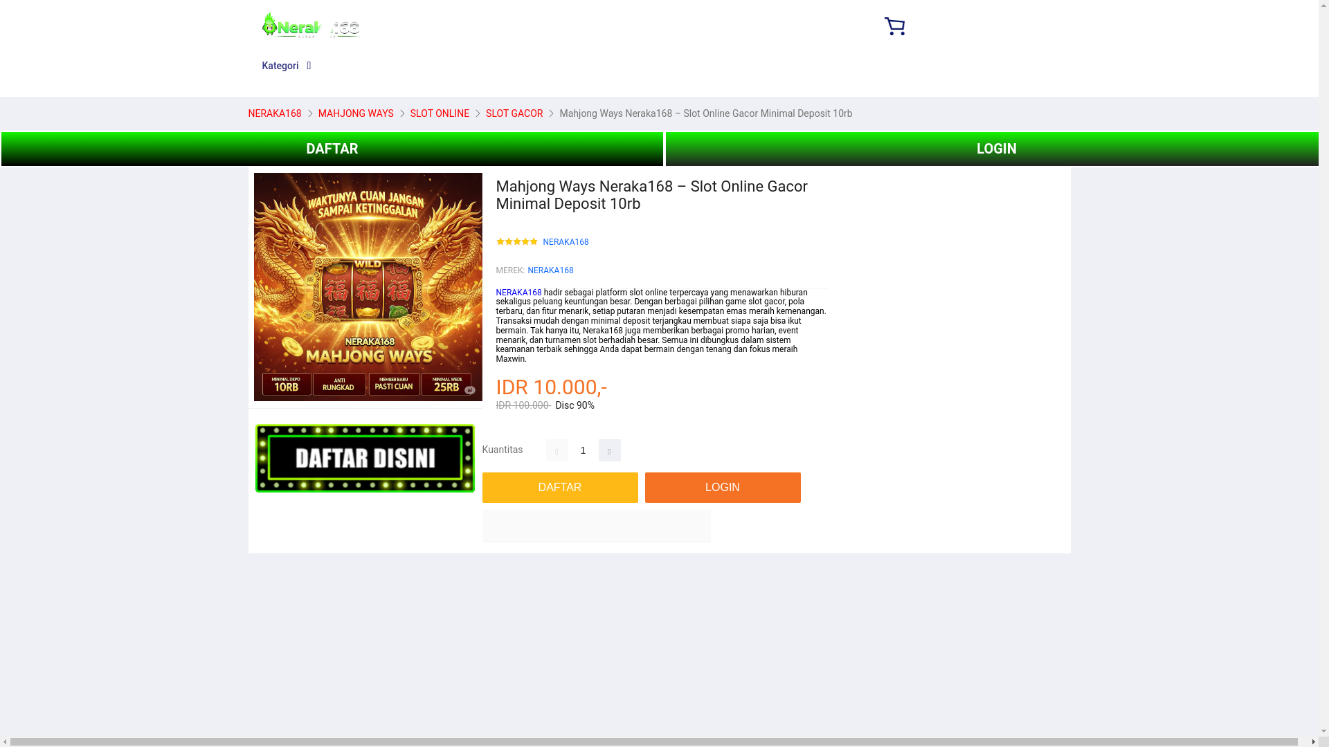 website screenshot of https://neraka168.cc/