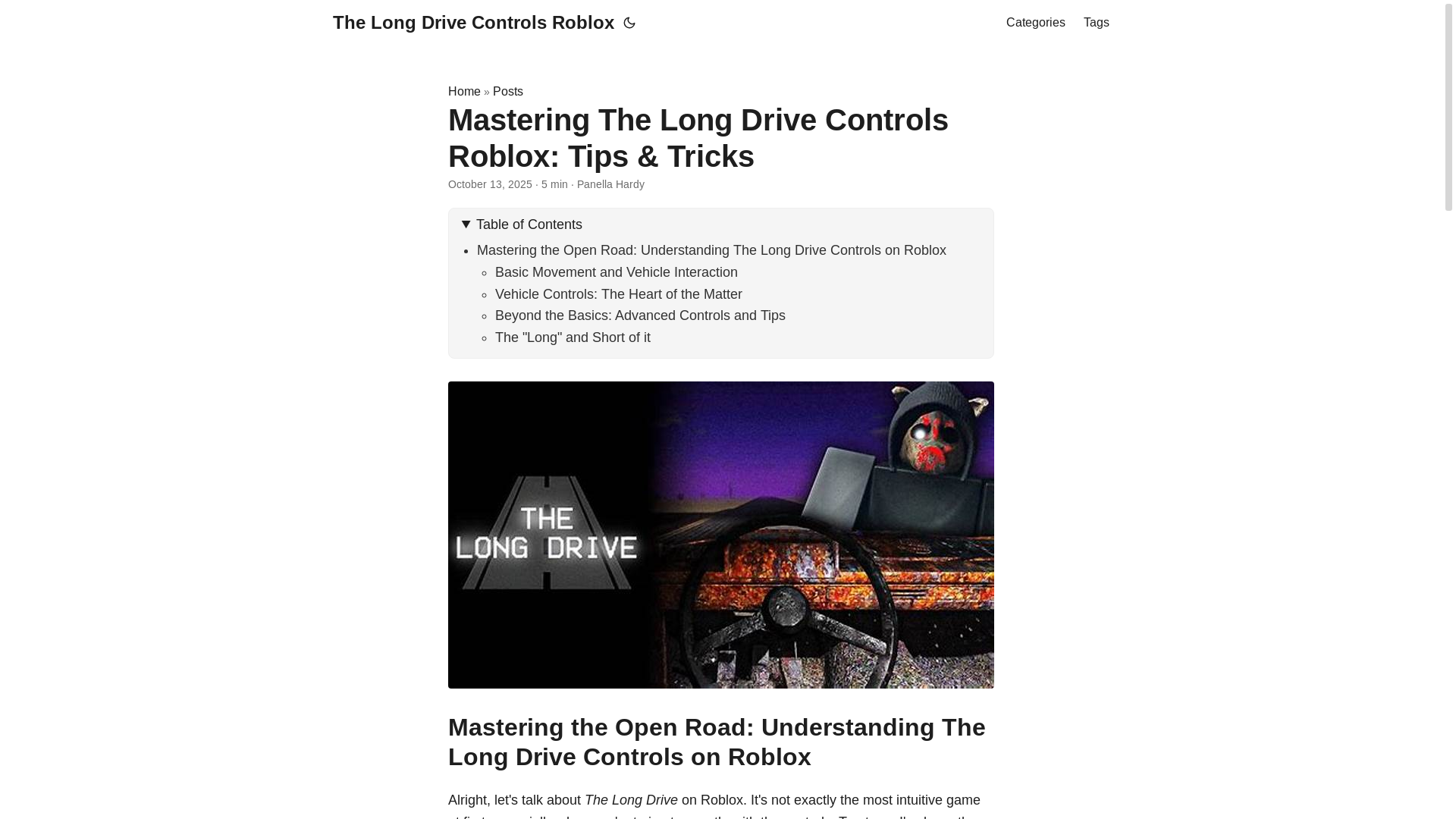 website screenshot of https://the-long-drive-controls-roblox.pages.dev/